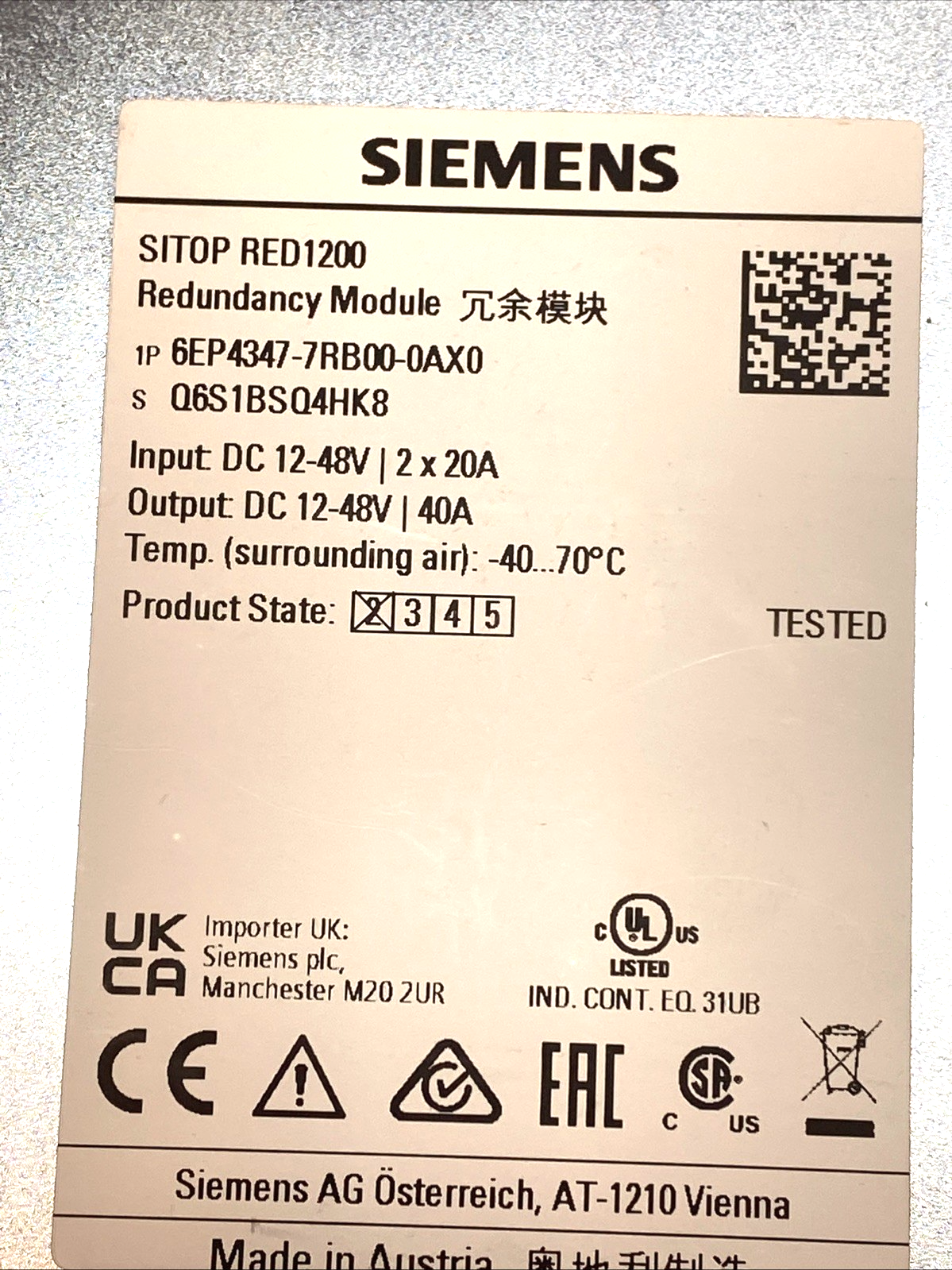 Siemens 6EP4347-7RB00-0AX0 SITOP RED1200 Redundancy Module - Maverick Industrial Sales