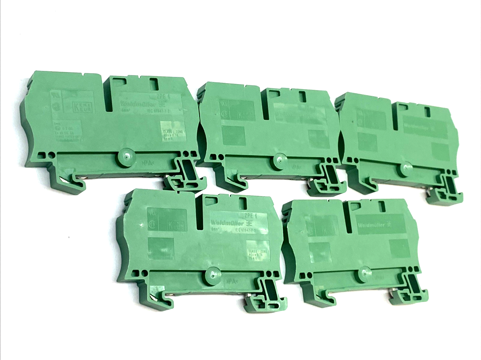 ZPE 6 | Weidmuller PE Earth Terminal Block 6mm² DIN Rail Green/Yellow 1608670000 - Used - Maverick Industrial Sales