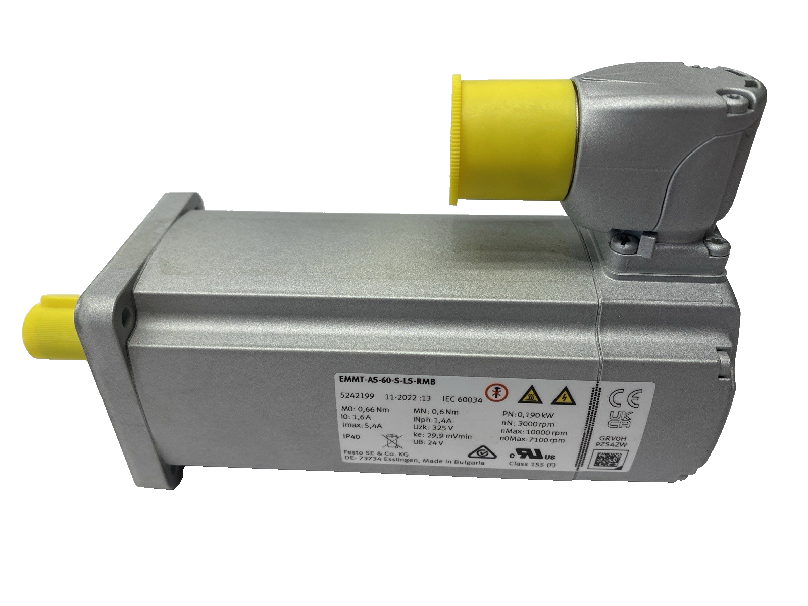 Festo EMMT-AS-60-S-LS-RMB Servo Motor, AC Synchronous, 60mm Flange 190W 5242199 - Maverick Industrial Sales