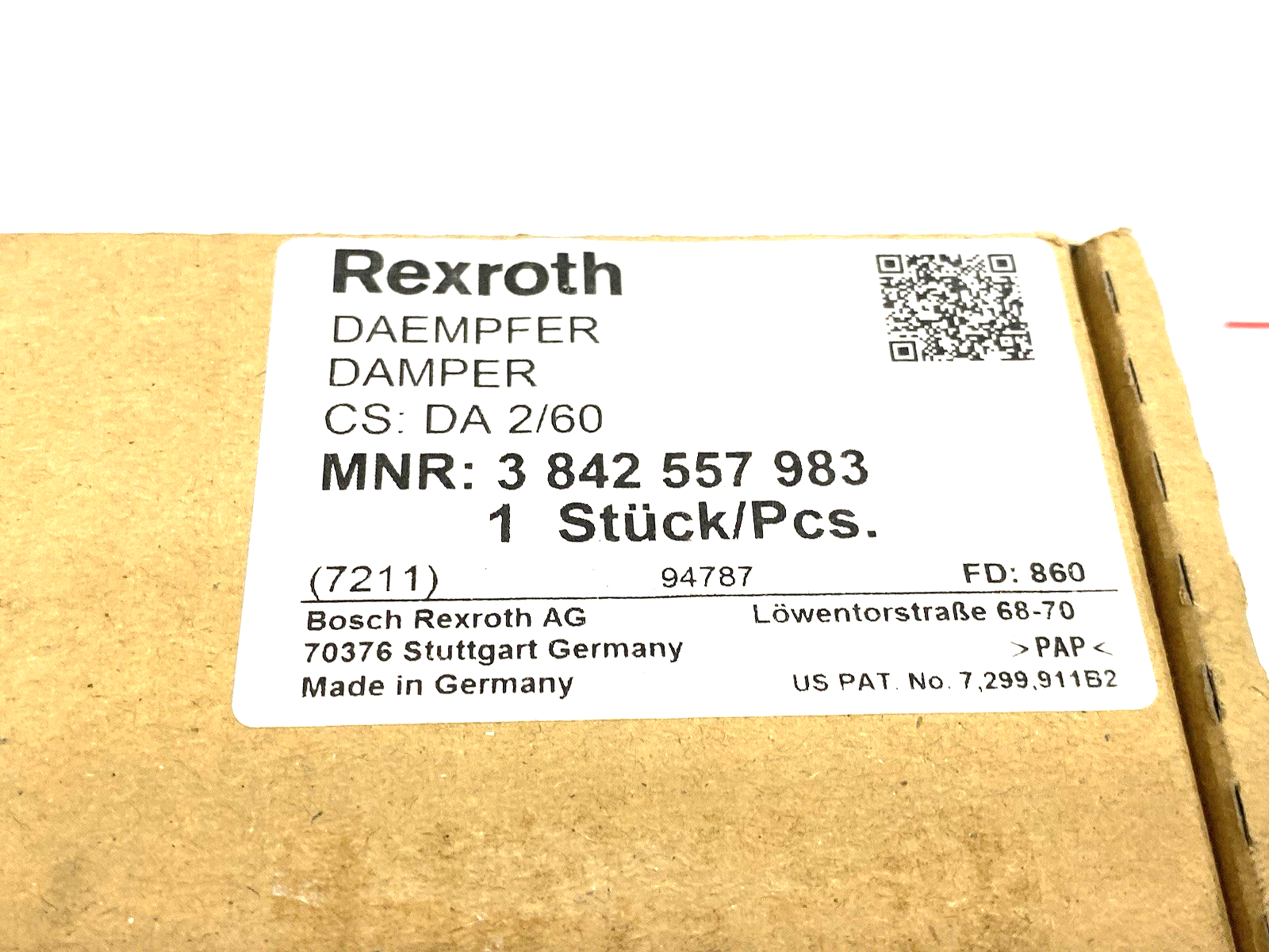 3842557983 | Bosch Rexroth Damper Unit, Pneumatic, CS: DA 2/60 - New - Maverick Industrial Sales