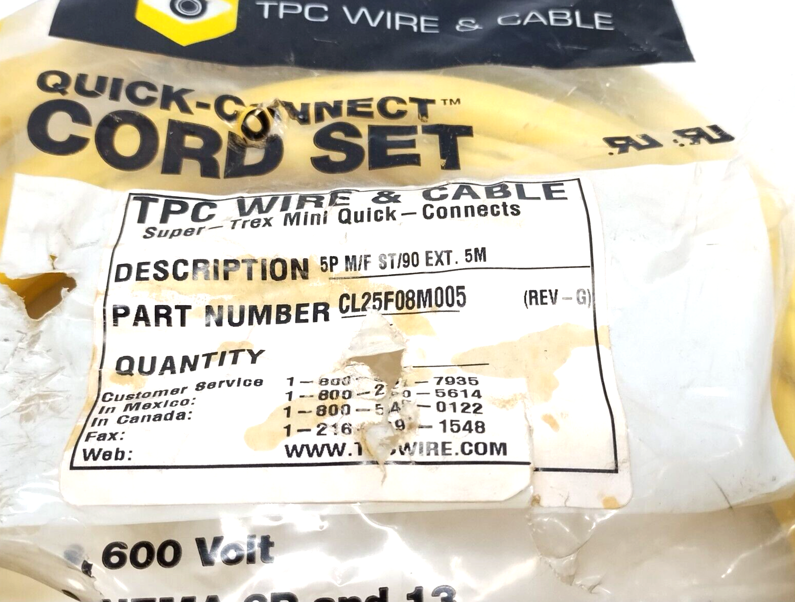 TPC CL25F08M005 Super-Trex Quick-Connect Corset 5P M/F ST/90 EXT. 5M - Maverick Industrial Sales