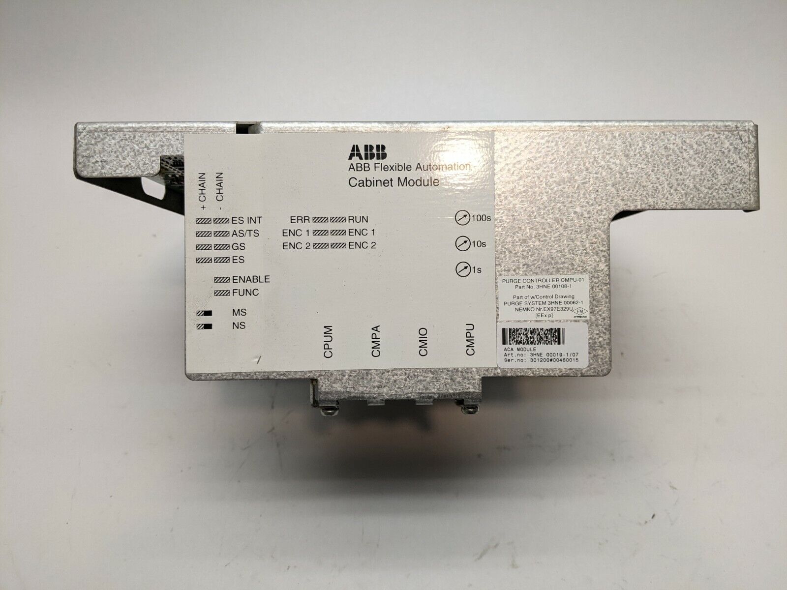 ABB 3HNE00019-1 ACA Cabinet Module w/ 3HNE 00108-1 Purge Controller 3HNE-00062-1 - Maverick Industrial Sales