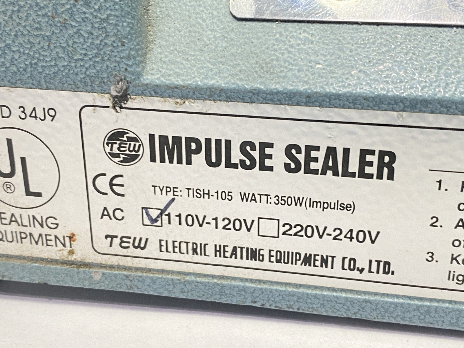 TISH-105 | TEW Impulse Hand Sealer 110-120VAC CUT CORDSET - For parts or not working - Maverick Industrial Sales