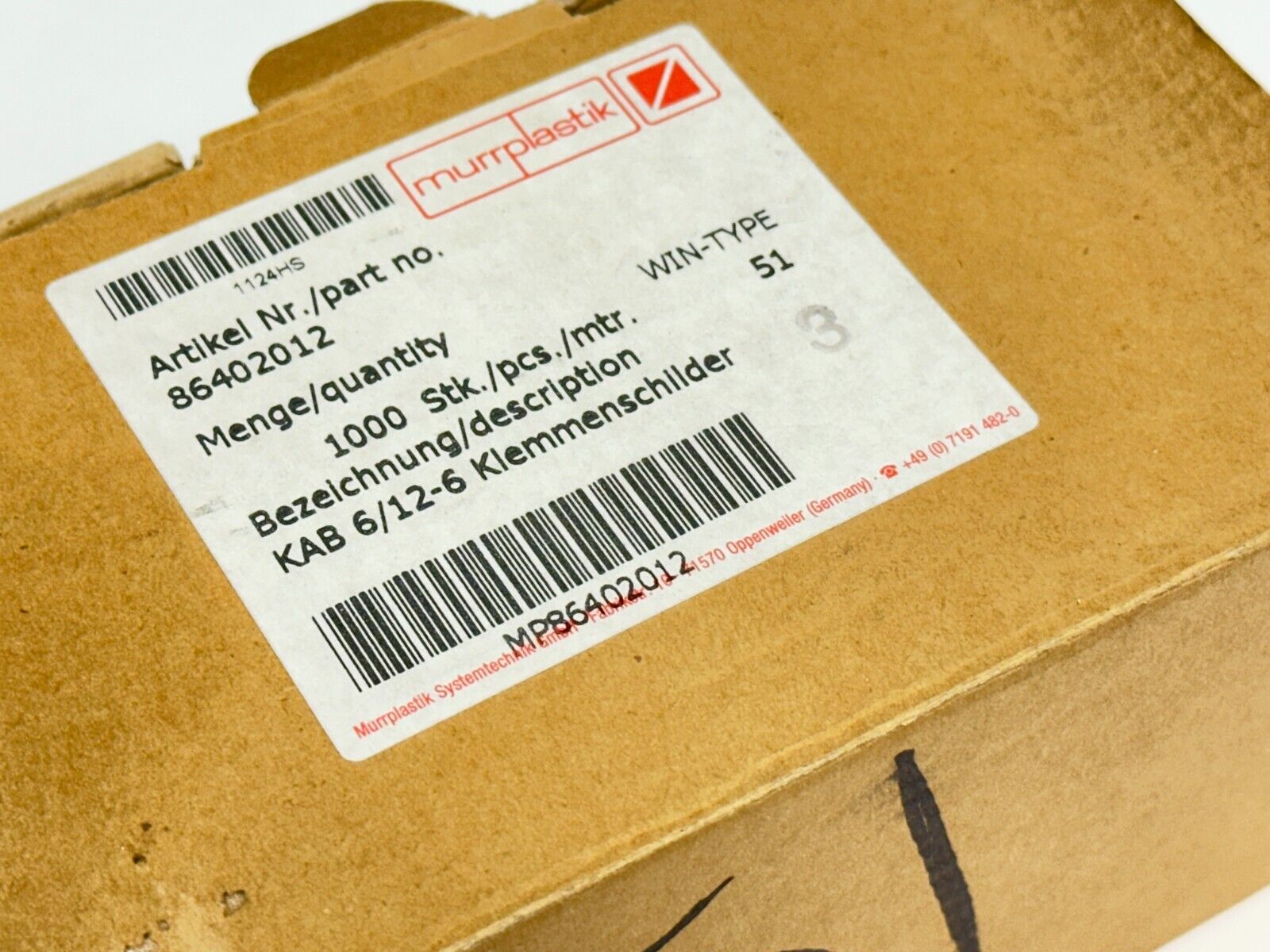 Murrplastik 86402012 Labeling Type KAB 6/12-6 WIN-Type 51 LOT OF 342 - Maverick Industrial Sales