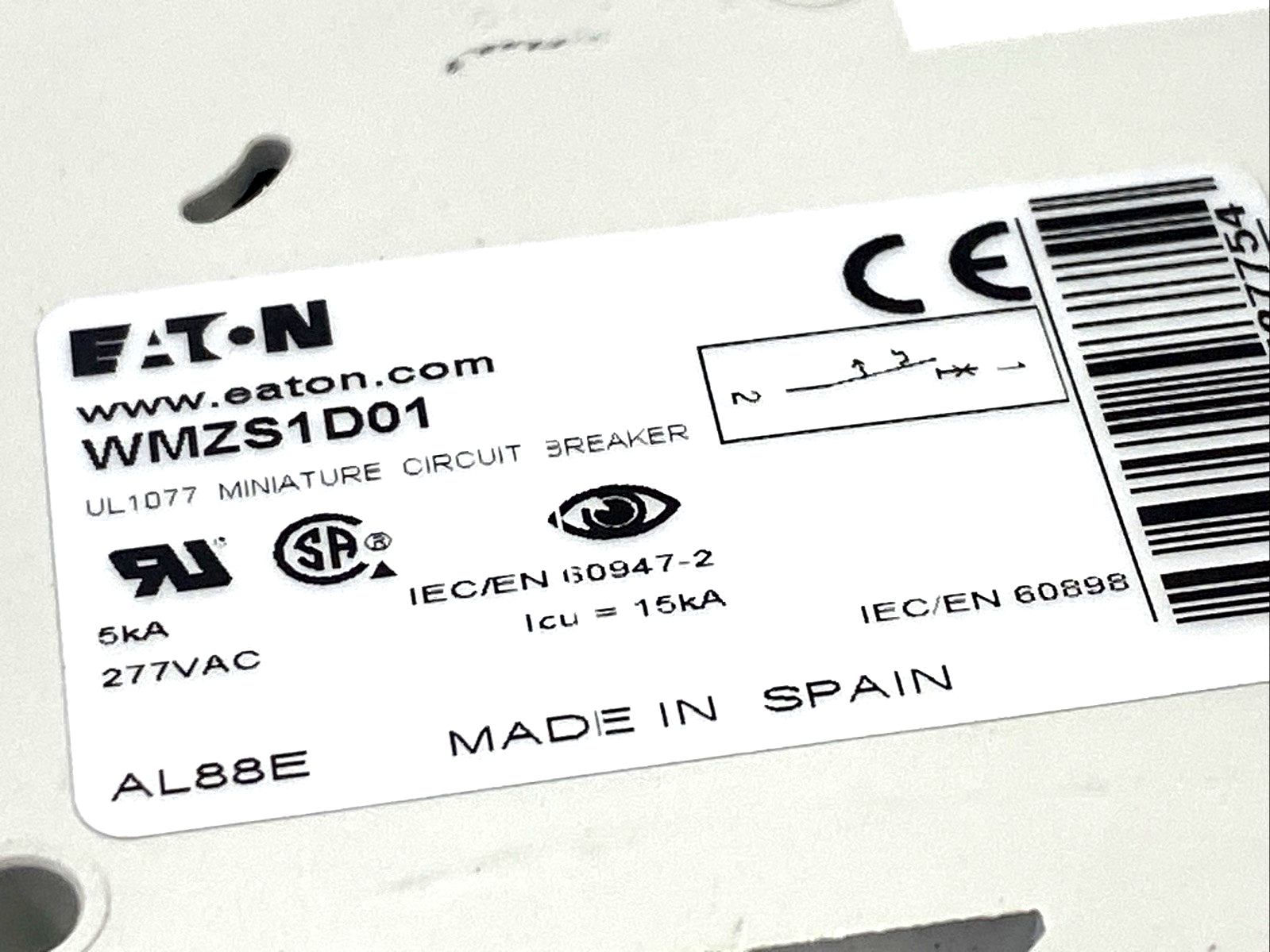 Eaton WMZS1D01 Supplementary Circuit Breaker 1P 1A D-Curve - Maverick Industrial Sales