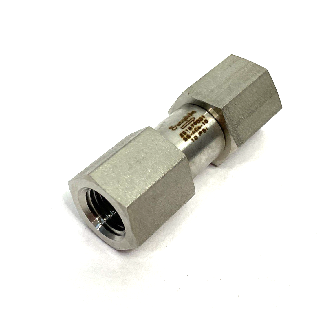 SS-4C4-10 | Swagelok Stainless Steel Poppet Check Valve, Fixed Pressure, 1/4" NPTF - New Other - Maverick Industrial Sales