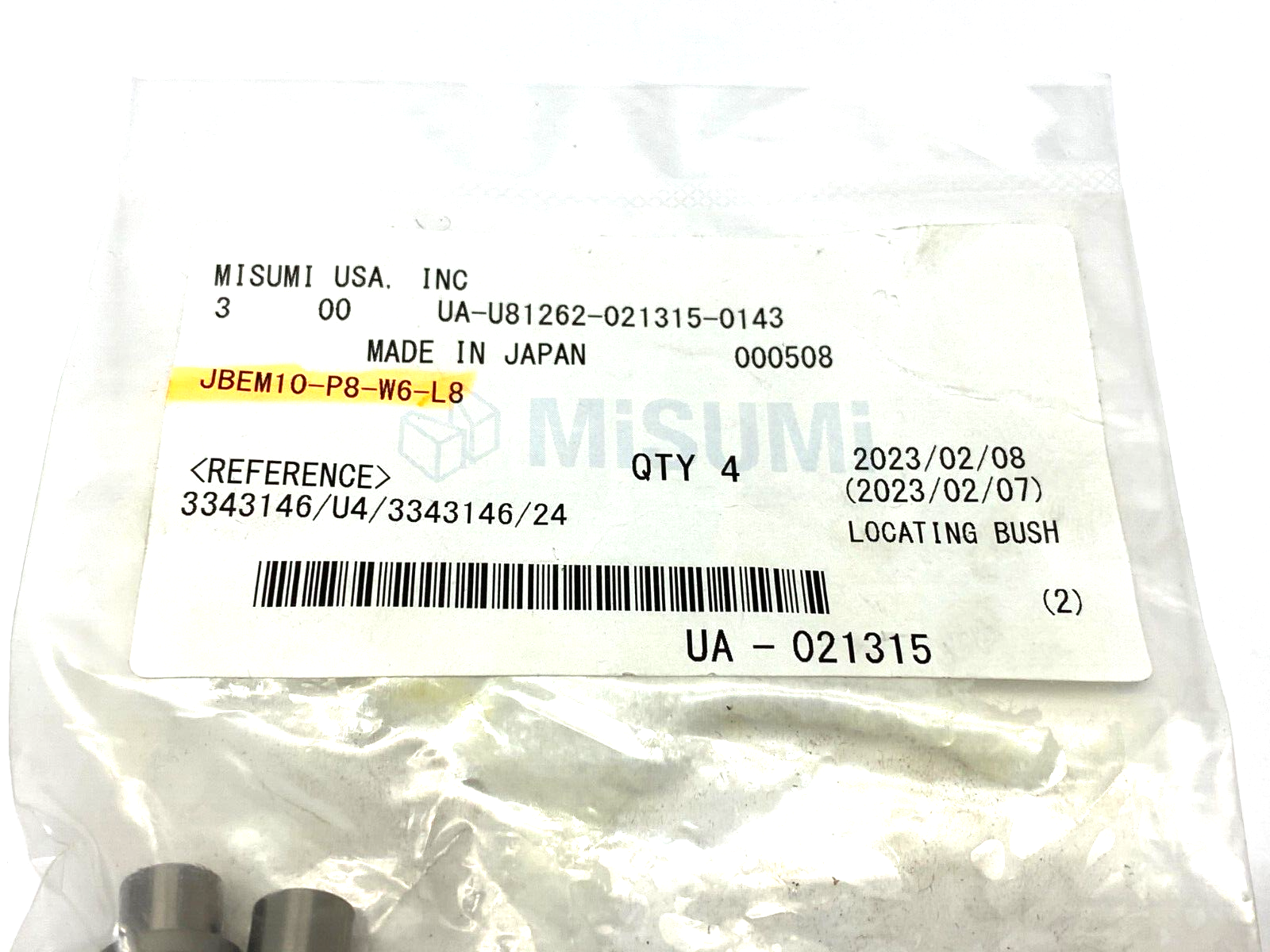 Misumi JBEM10-P8-W6-L8 Bushings For Locating Pins PKG OF 4 - Maverick Industrial Sales