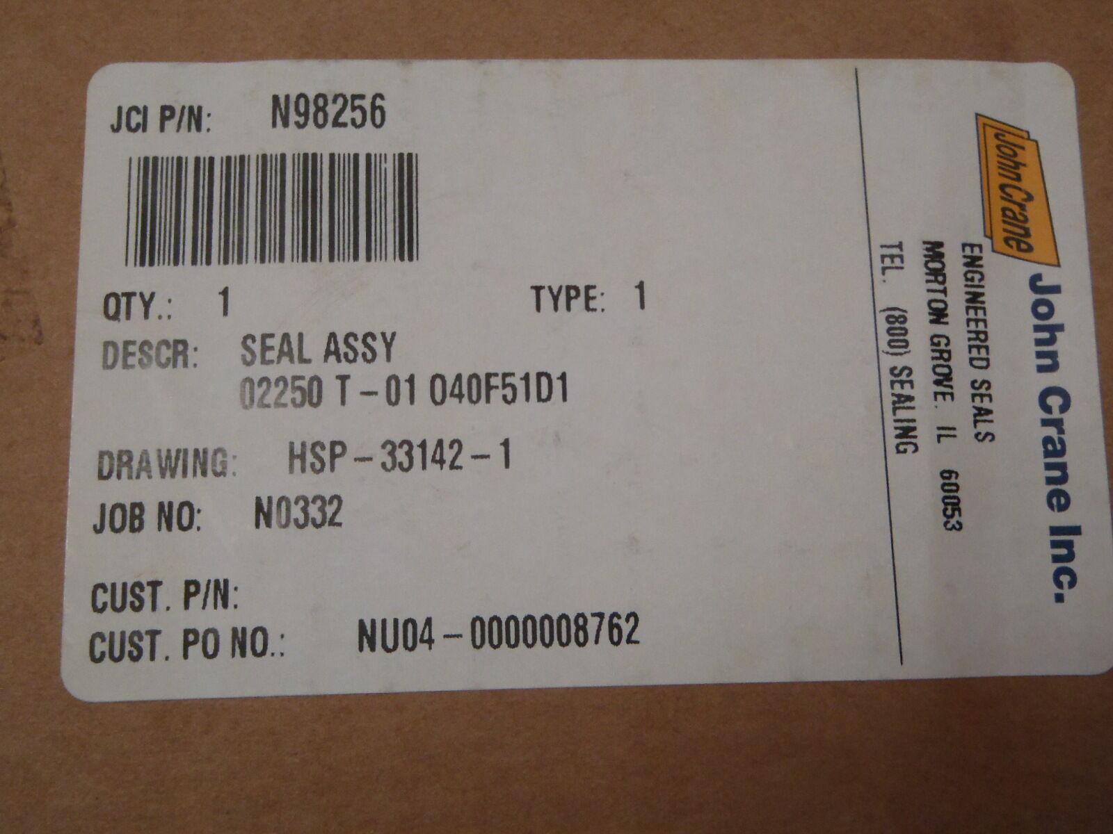 John Crane N098256 Seal Assembly 2.250" Type T1 - Maverick Industrial Sales