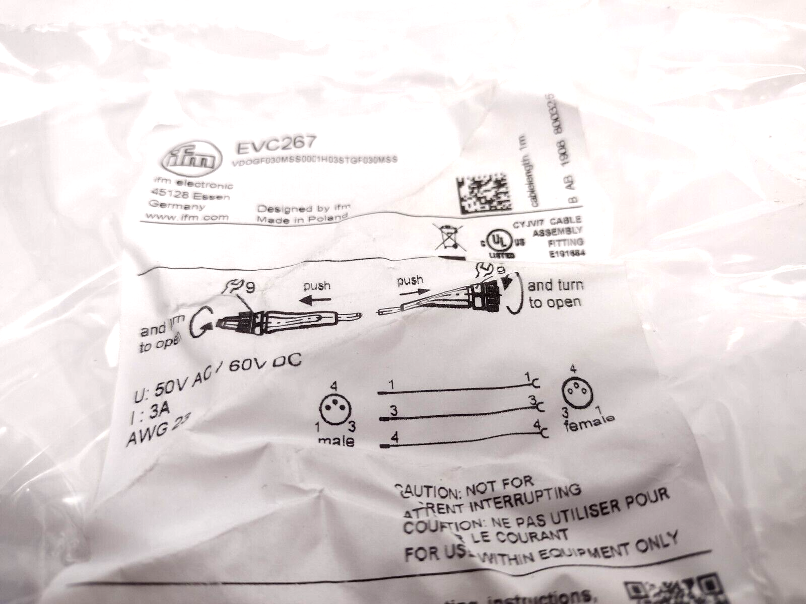 SLM Solutions 843002323 IFM EVC267 Cable M8 - Maverick Industrial Sales
