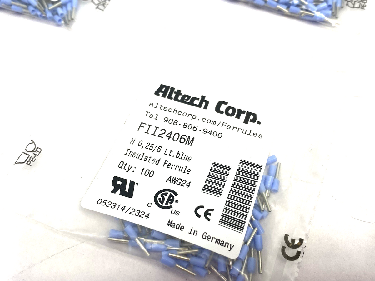 FII2406M | Altech Insulated Crimp Ferrule 24AWG/0.25sqmm 100-PACK, LOT OF 3 - New - Maverick Industrial Sales
