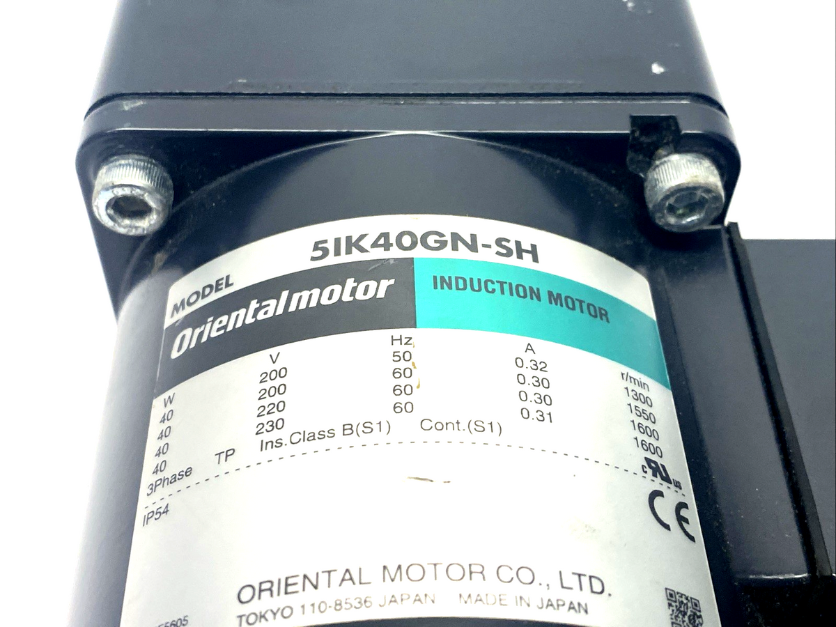 5IK40GN-SH | Oriental Motor 40W 3PH AC Motor 1/19 HP, 5GN90KA 90:1 Gearhead - Used - Maverick Industrial Sales