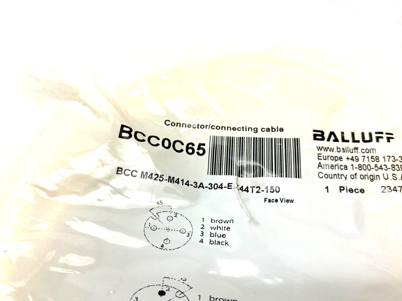 Balluff BCC M425-M414-3A-304-EX44T2-150 Double-Ended Connection Cordset BCC0C65 - Maverick Industrial Sales