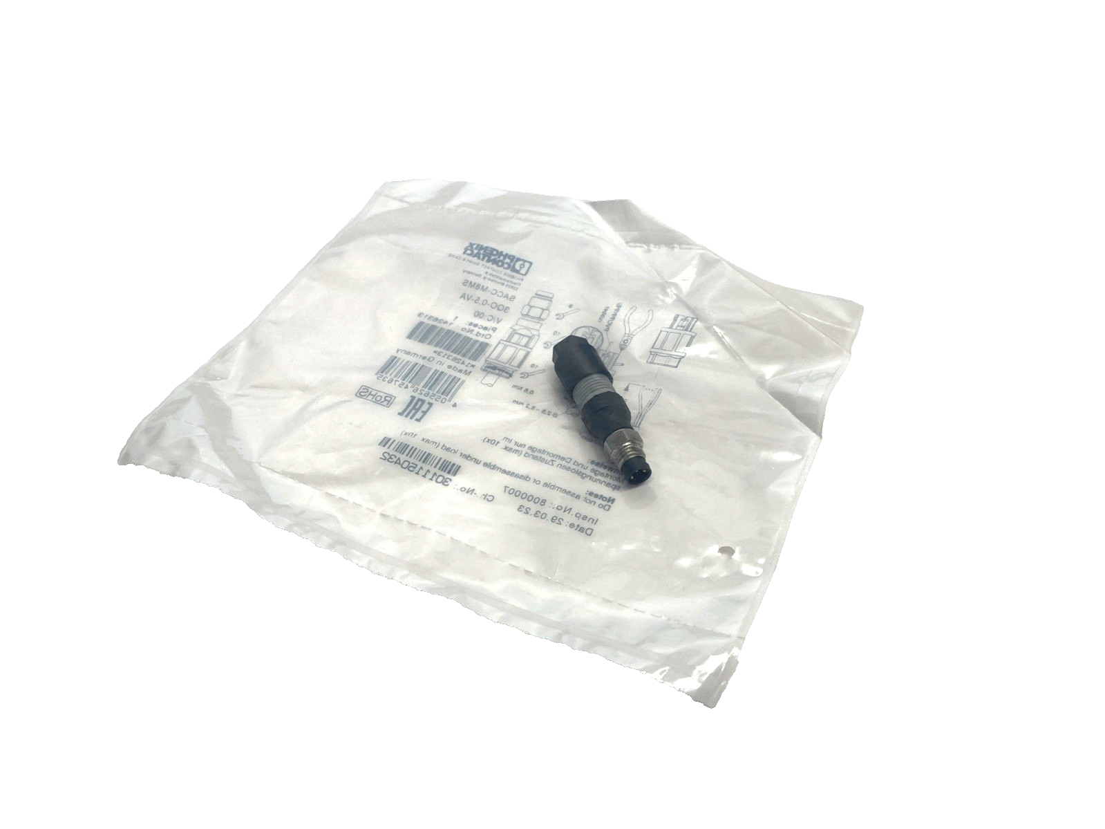 1426313,SACC-M 8MS-3QO-0,5-VA | Phoenix Contact SACC-M 8MS-3QO-0,5-VA Connector 3-Pin Male M8 1426313 - New - Maverick Industrial Sales