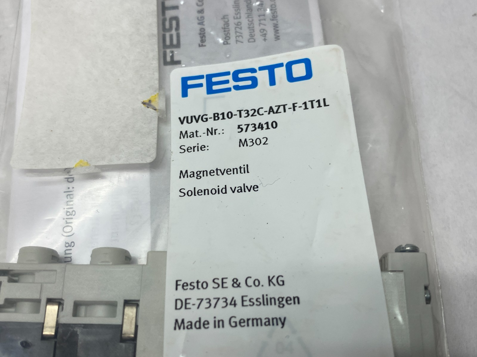 Festo VUVG-B10-T32C-AZT-F-1T1L Solenoid Valve 2x3 2-Way Monostable Closed 573410 - Maverick Industrial Sales