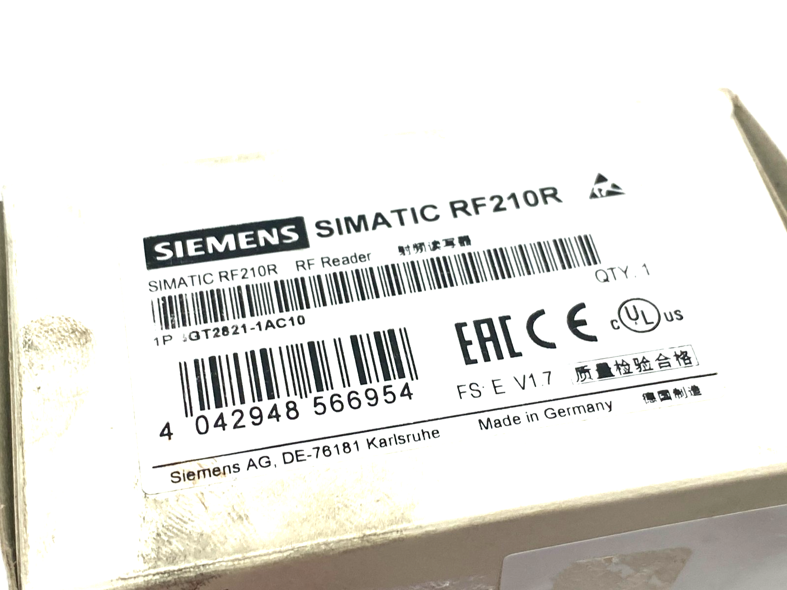 Siemens 6GT2821-1AC10 SIMATIC RF210R RF Reader RS422 Interface - Maverick Industrial Sales