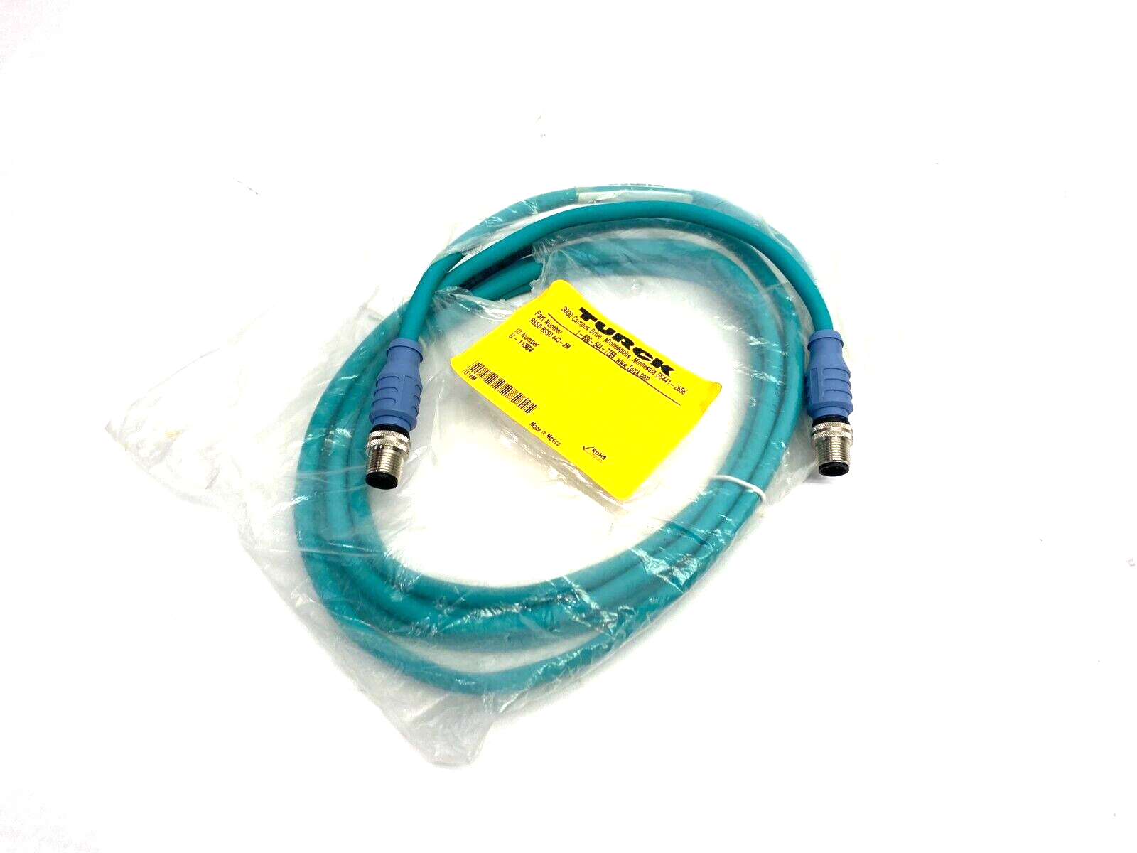 Turck RSSD RSSD 443-3M Industrial Ethernet Cable Male M12 4-Pin 3m, U-11304 - Maverick Industrial Sales