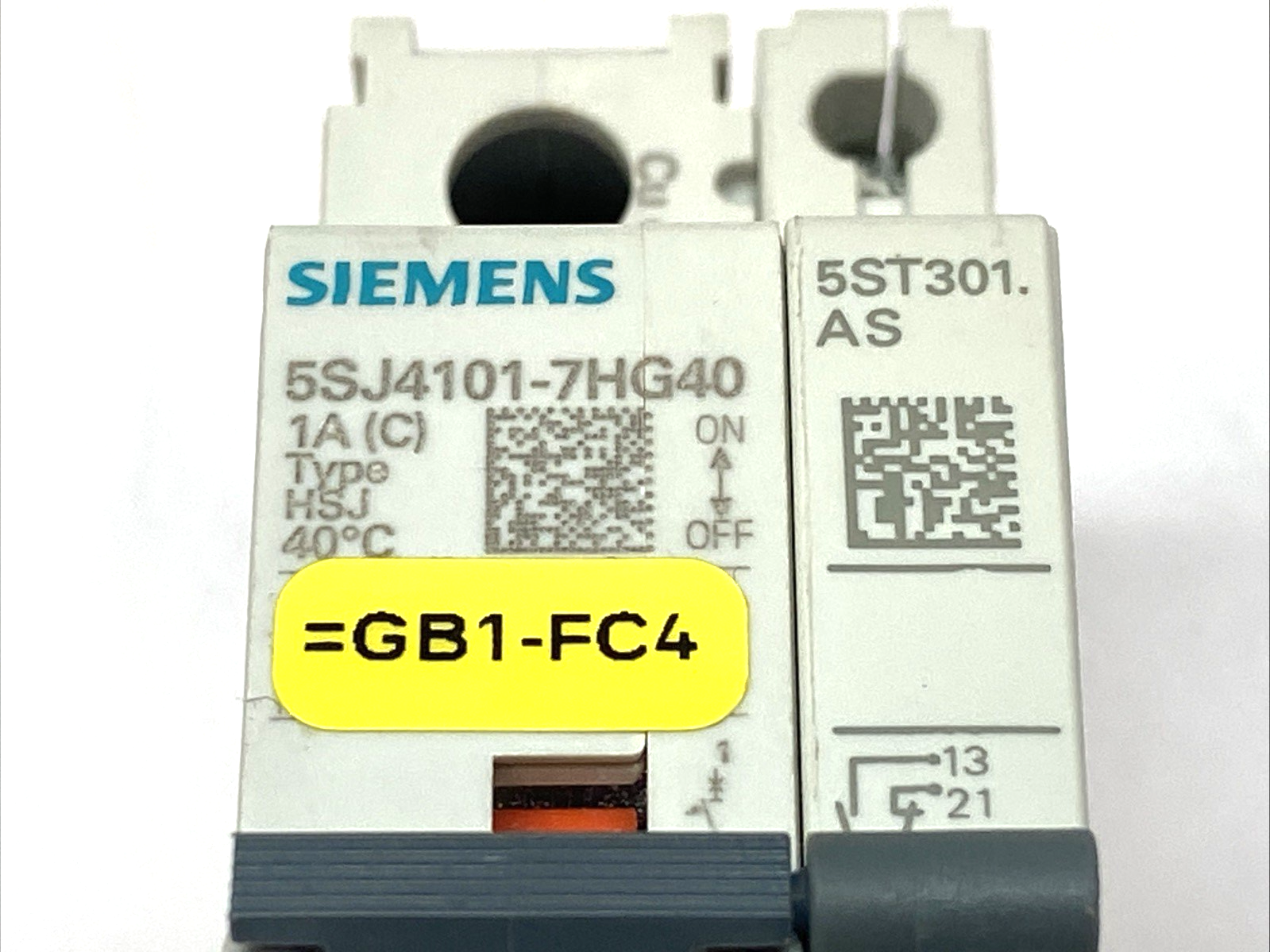 Siemens 5SJ4101-8HG40 Circuit Breaker 1-Pole 1A w/ 5ST3010 Circuit Switch - Maverick Industrial Sales