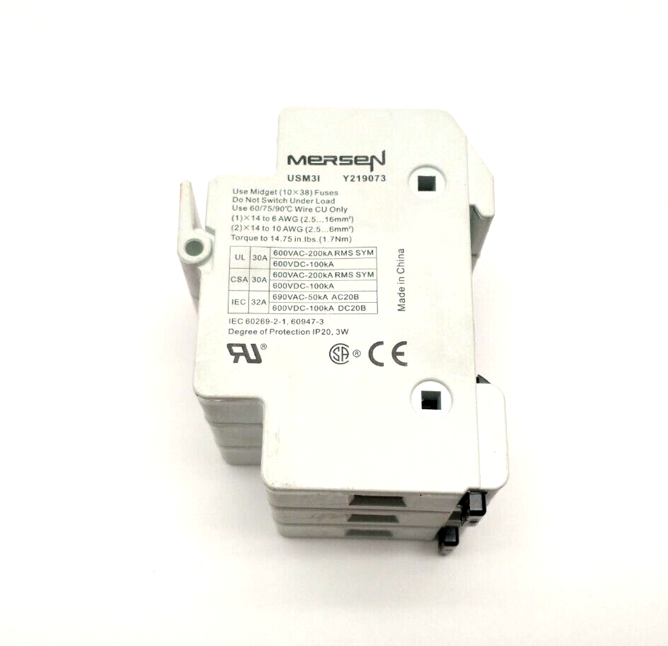 Mersen Ferraz Shawmut USM3I UltraSafe Fuse Holder 30A 600V Y219073 w/ 20A Fuses - Maverick Industrial Sales