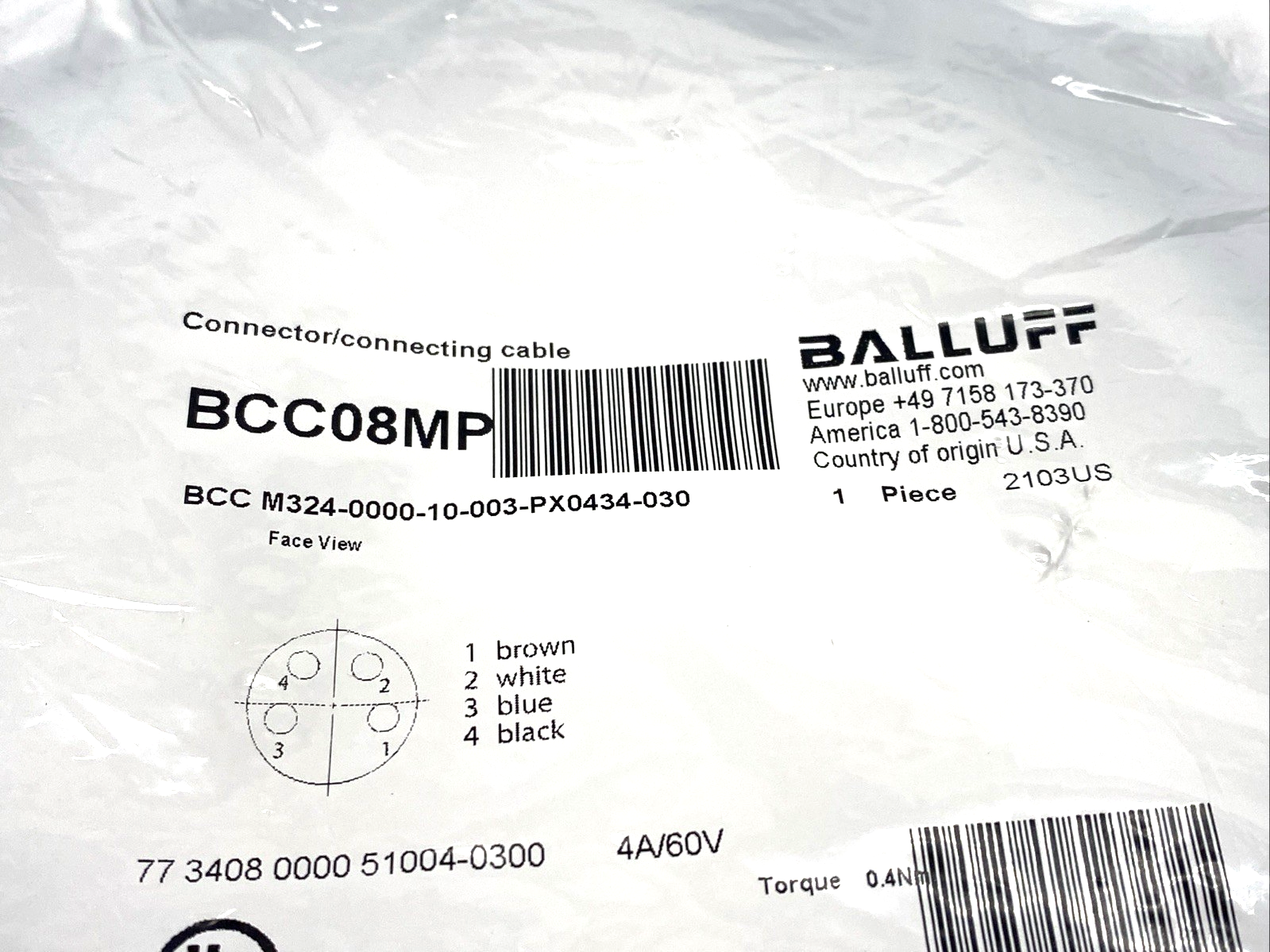 Balluff BCC08MP Cordset M8 4-Pin Female 3m BCC M324-0000-10-003-PX0434-030 - Maverick Industrial Sales