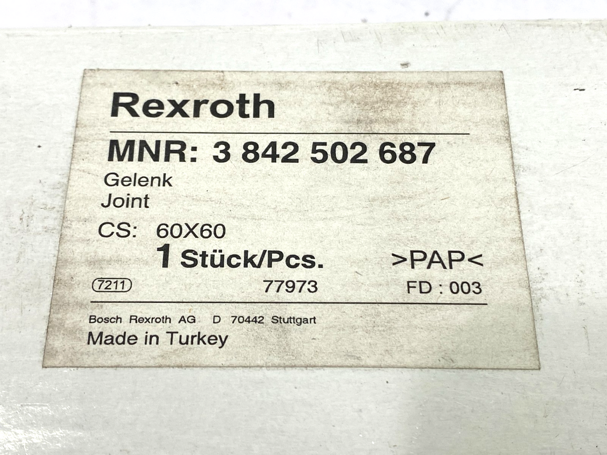 Rexroth 3842502687 Aluminum Joint 60X60 - Maverick Industrial Sales
