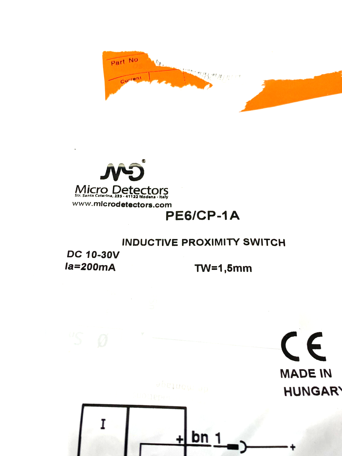 Micro Detectors PE6/CP-1A Inductive Proximity Switch Sensor 10-30VDC - Maverick Industrial Sales