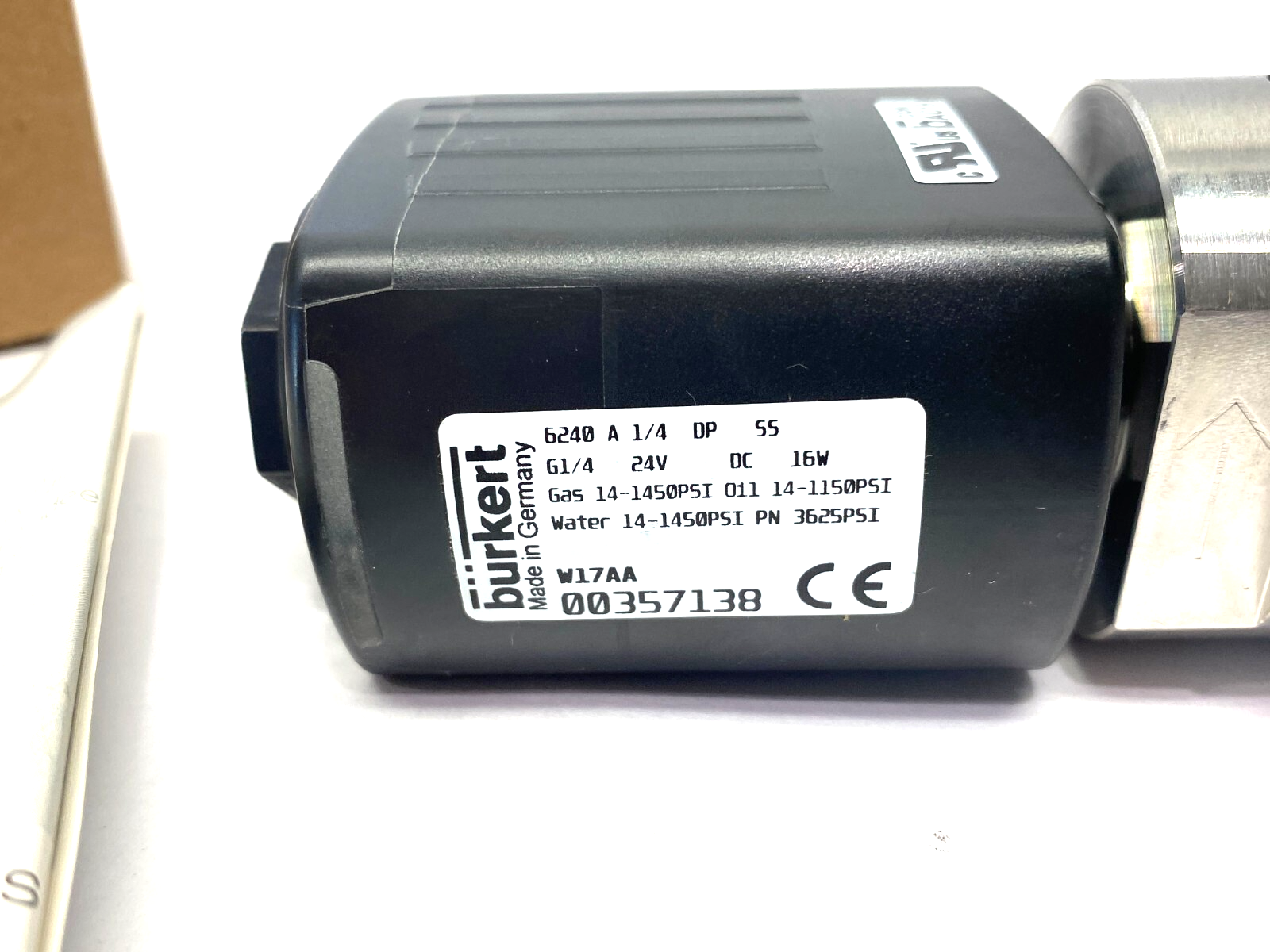Bürkert 357138 2/2-Way Servo Solenoid Valve 6240 A 1/4 DP SS 24VDC 16W - Maverick Industrial Sales