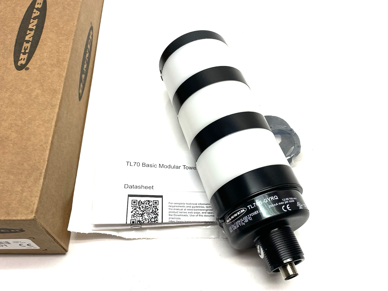 TL70B-GYRQ | Banner 70mm Basic Tower Light, 3-Color Indicator, Black House 814501 - New – Open box - Maverick Industrial Sales