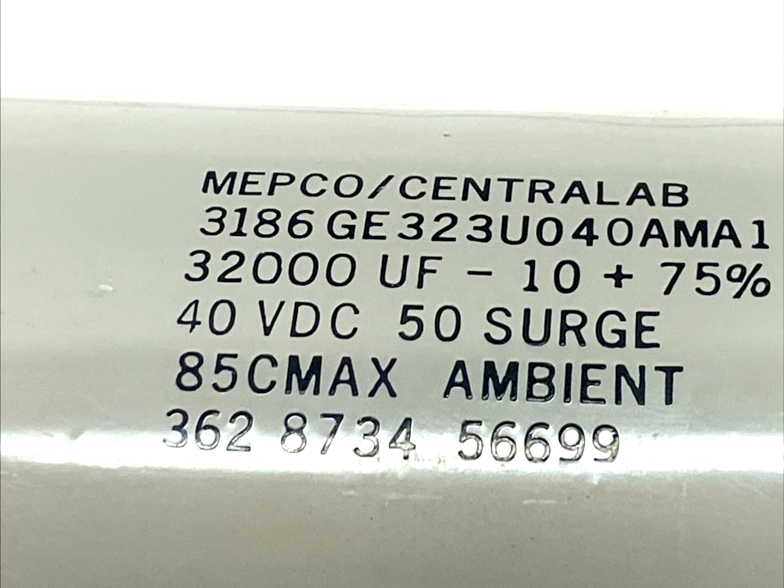 3186GE323U040AMA1 | Mepco Capacitor 32000uF 40VDC Screw Terminal −10+75% - Used - Maverick Industrial Sales
