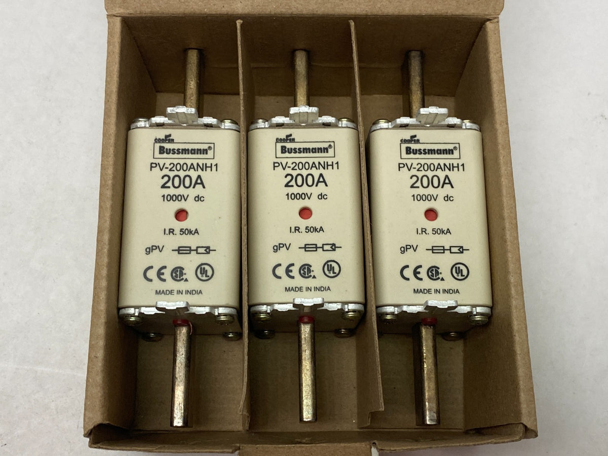 PV-200ANH1 | Cooper Bussmann Dual-Indicator Photovoltalc Fuse 200A 1000V BOX OF 3 - New – Open box - Maverick Industrial Sales