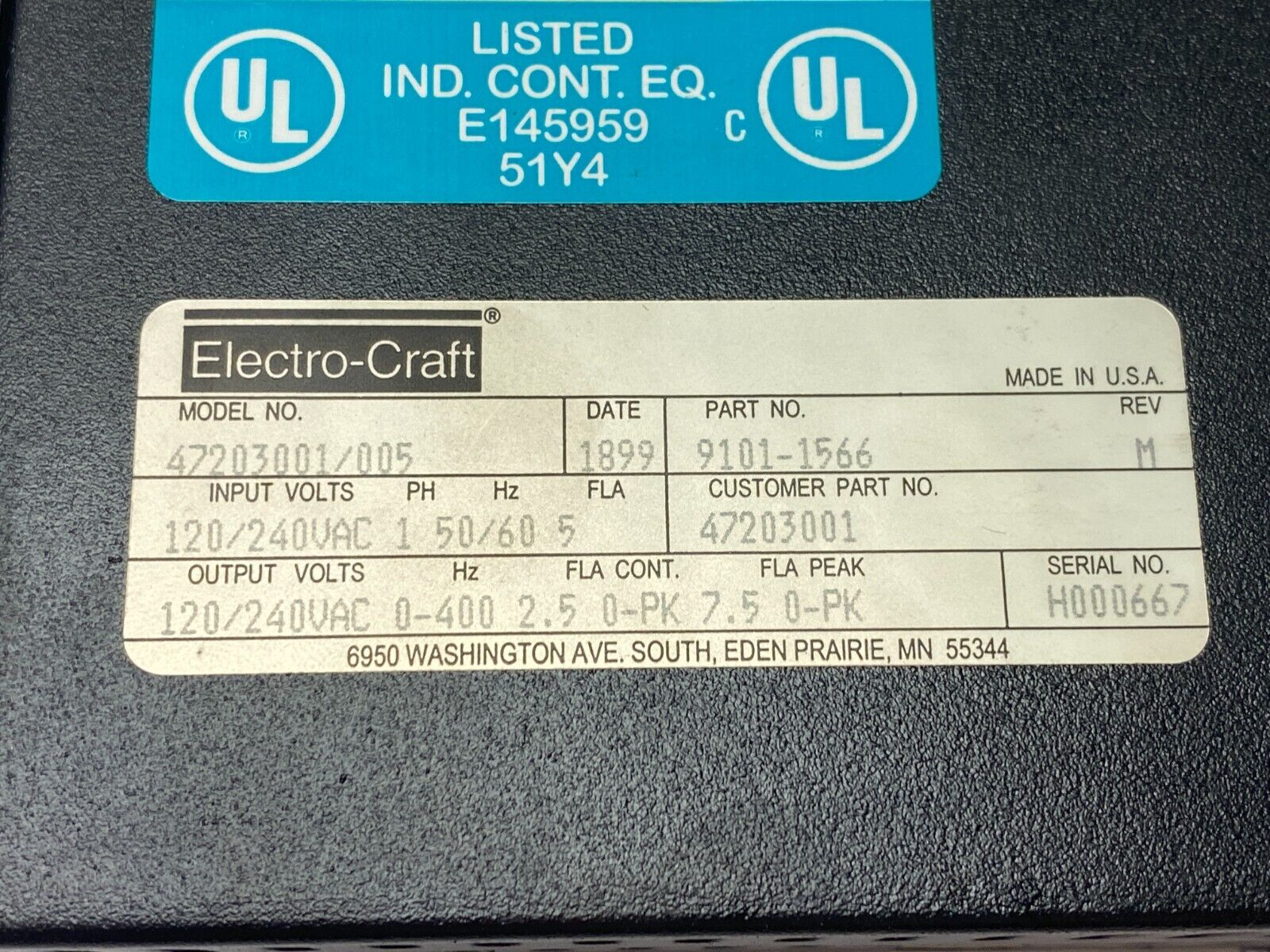 Electro-Craft 47203001/005 BRU Ser Advantage Line Servo Drive 1-Phase 9101-1566 - Maverick Industrial Sales