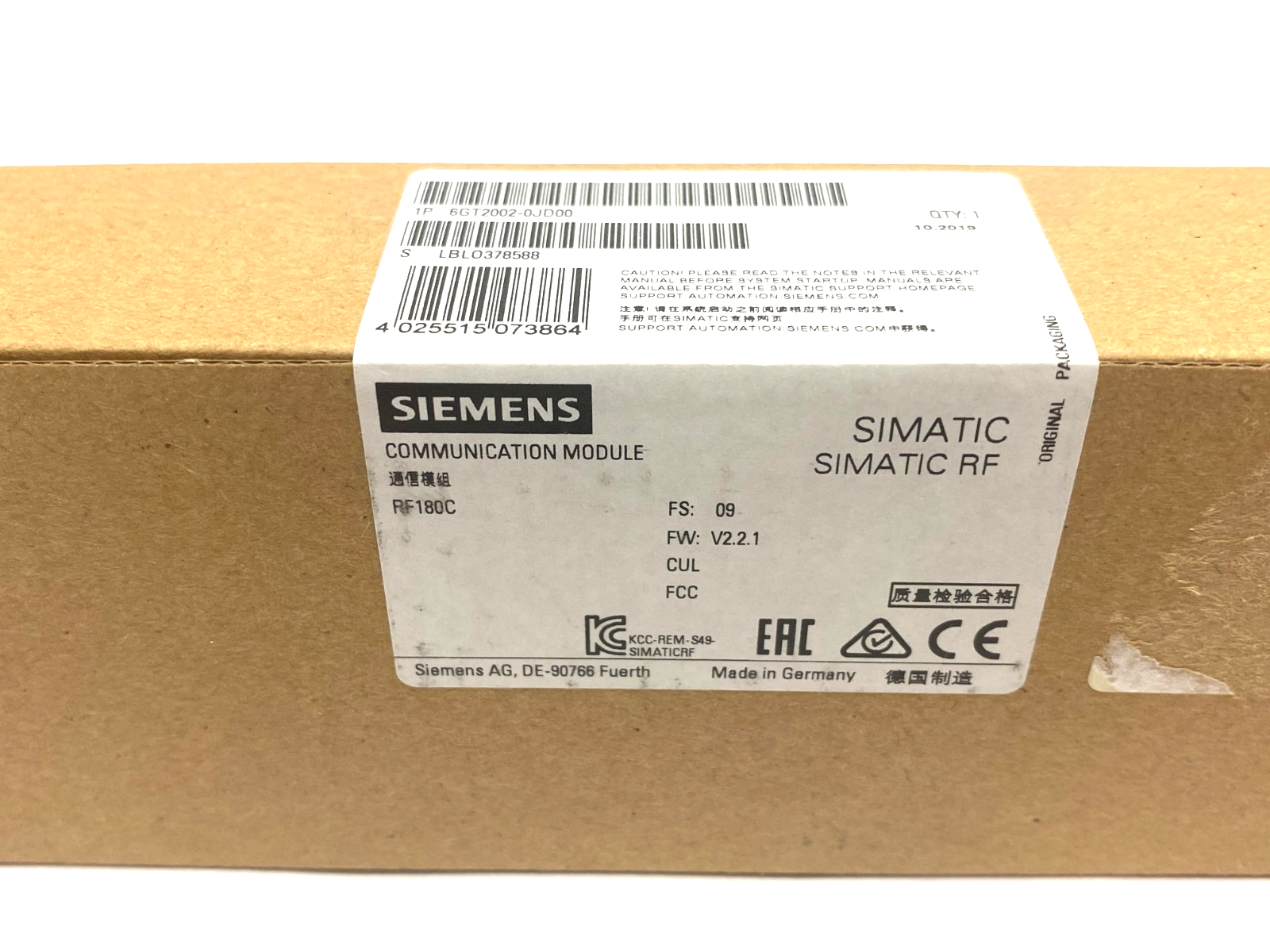 Siemens 6GT2002-0JD00 SIMATIC RF RFID Communications Module RF180C - Maverick Industrial Sales