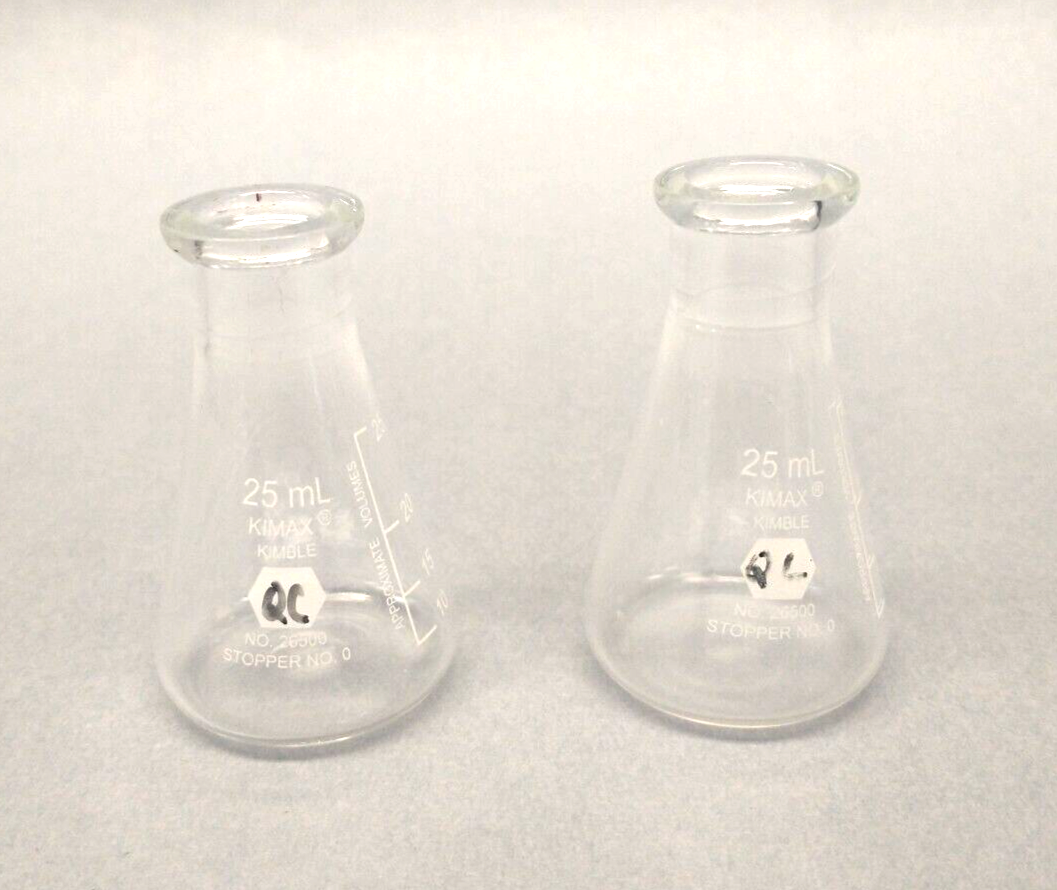 Kimble 26500-25 KIMAX 25mL Narrow Mouth Erenmeyer Flask 26500 LOT OF 2 - Maverick Industrial Sales