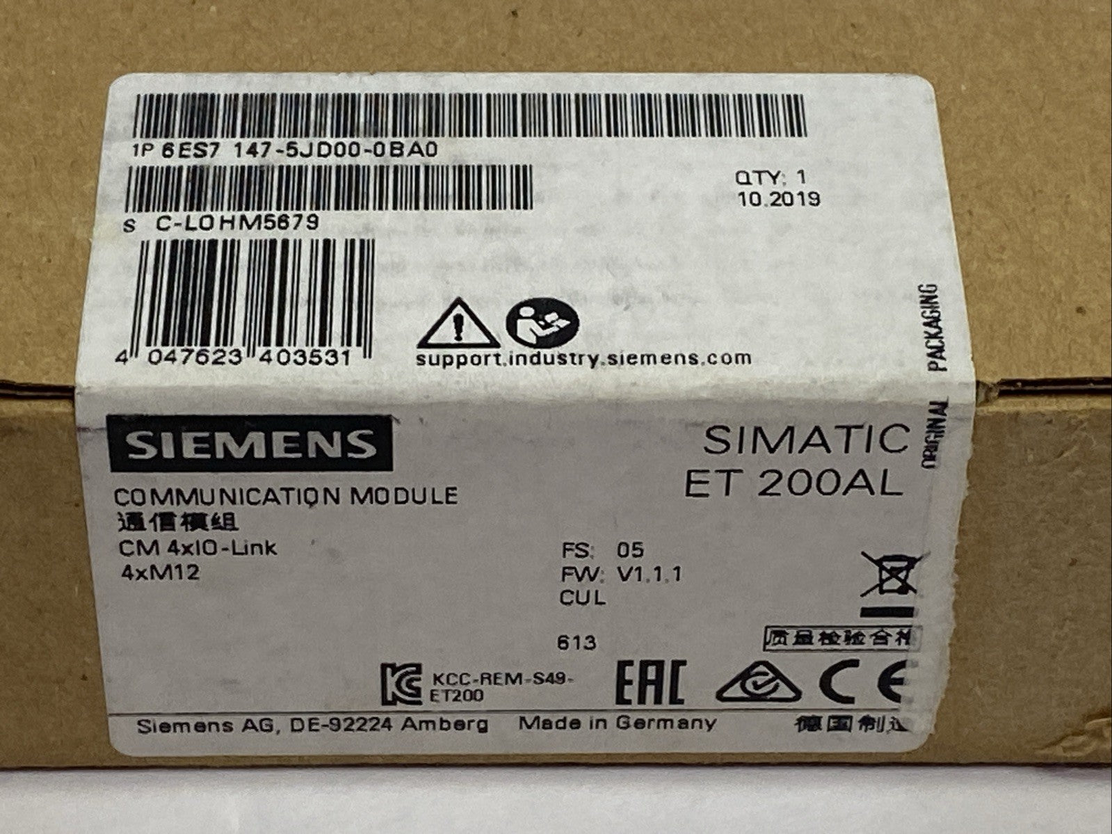 Siemens 6ES7 147-5JD00-0BA0 SIMATIC ET 200AL Communication Module - Maverick Industrial Sales