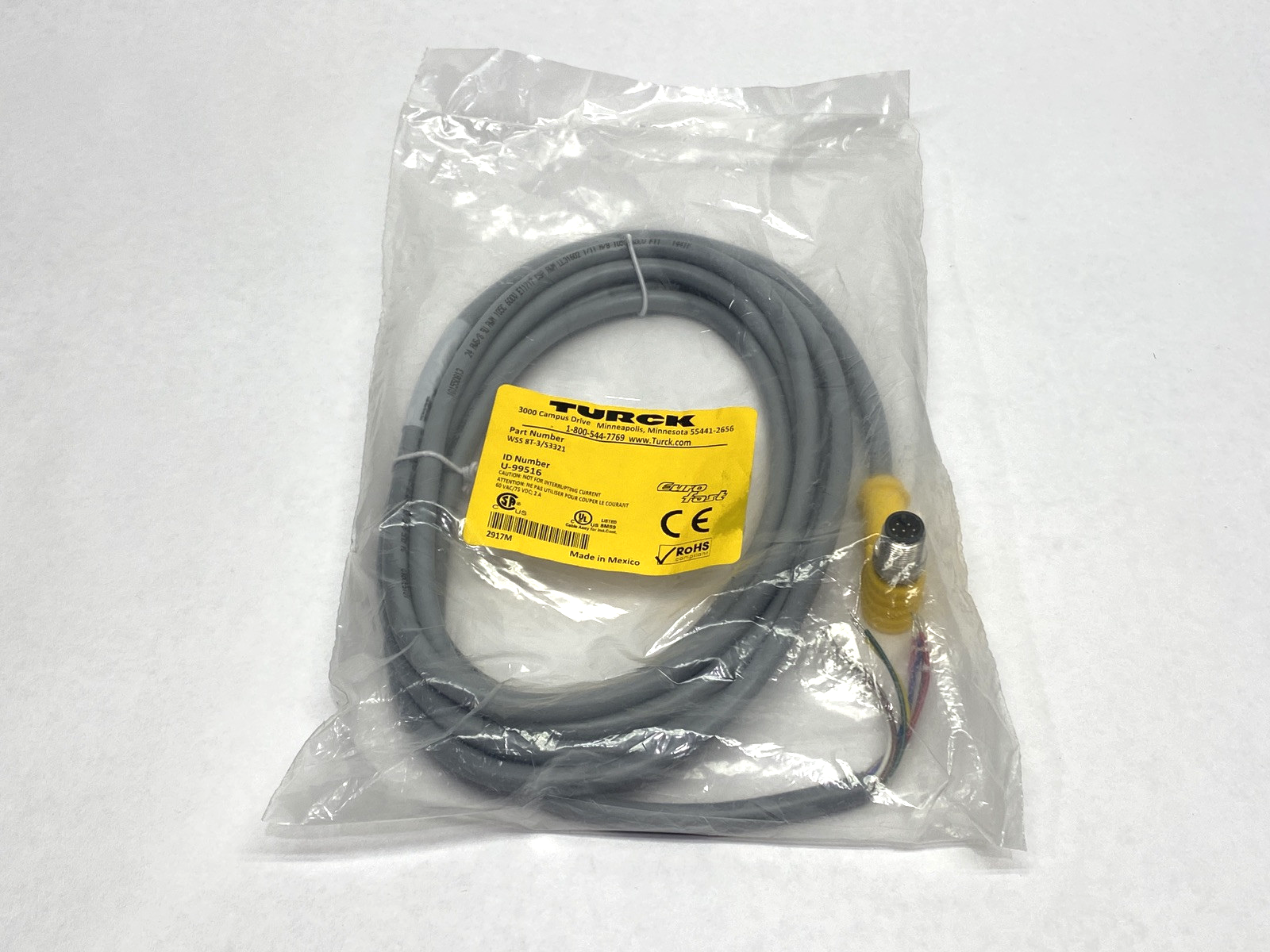 Turck WSS 8T-3/S3321 EuroFast Single-Ended M12 Female Cordset U-99516 - Maverick Industrial Sales