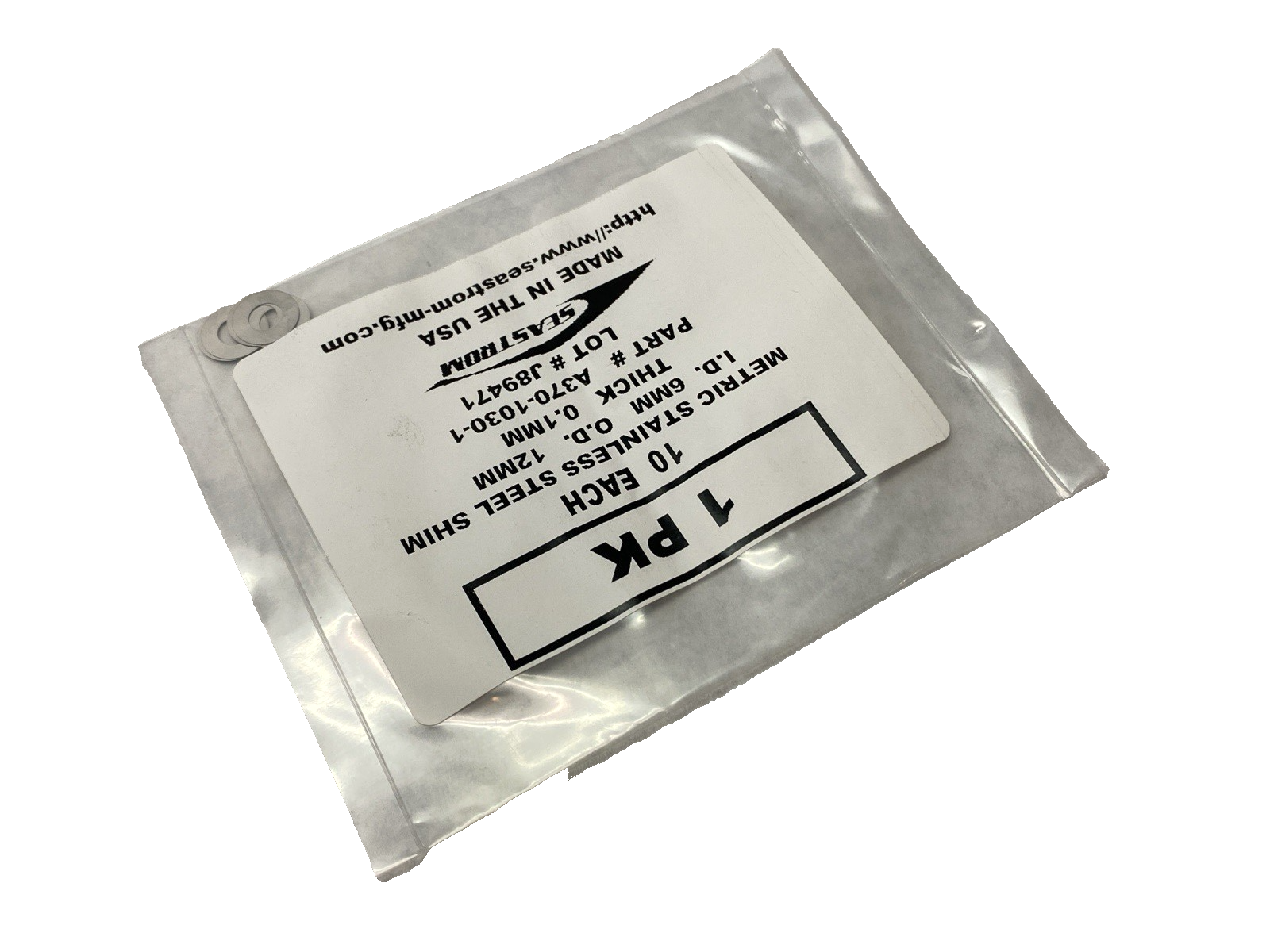 Seastrom A370-1030-1 Stainless Steel Shim 6mm ID 12mm OD .1mm Thick PKG OF 10 - Maverick Industrial Sales