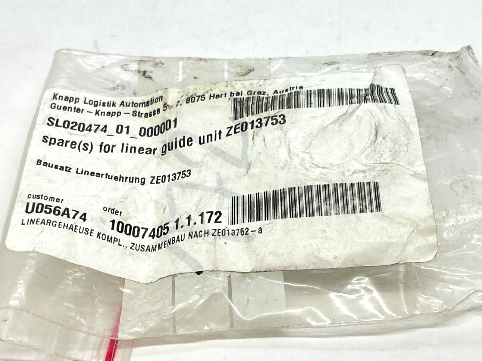 Knapp SL020474_01_000001 Spare for Linear Guide Unit ZE013753 - Maverick Industrial Sales