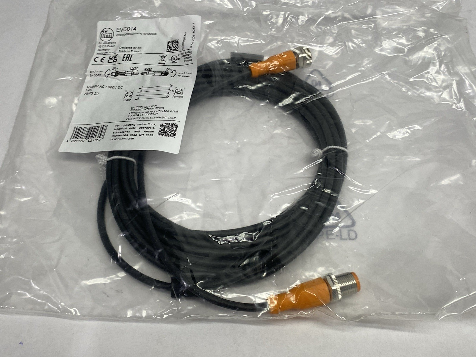 EVC014 | Ifm Connection Cable M12 5m VDOGH040MSS0005H04STGH040MSS - New - Maverick Industrial Sales