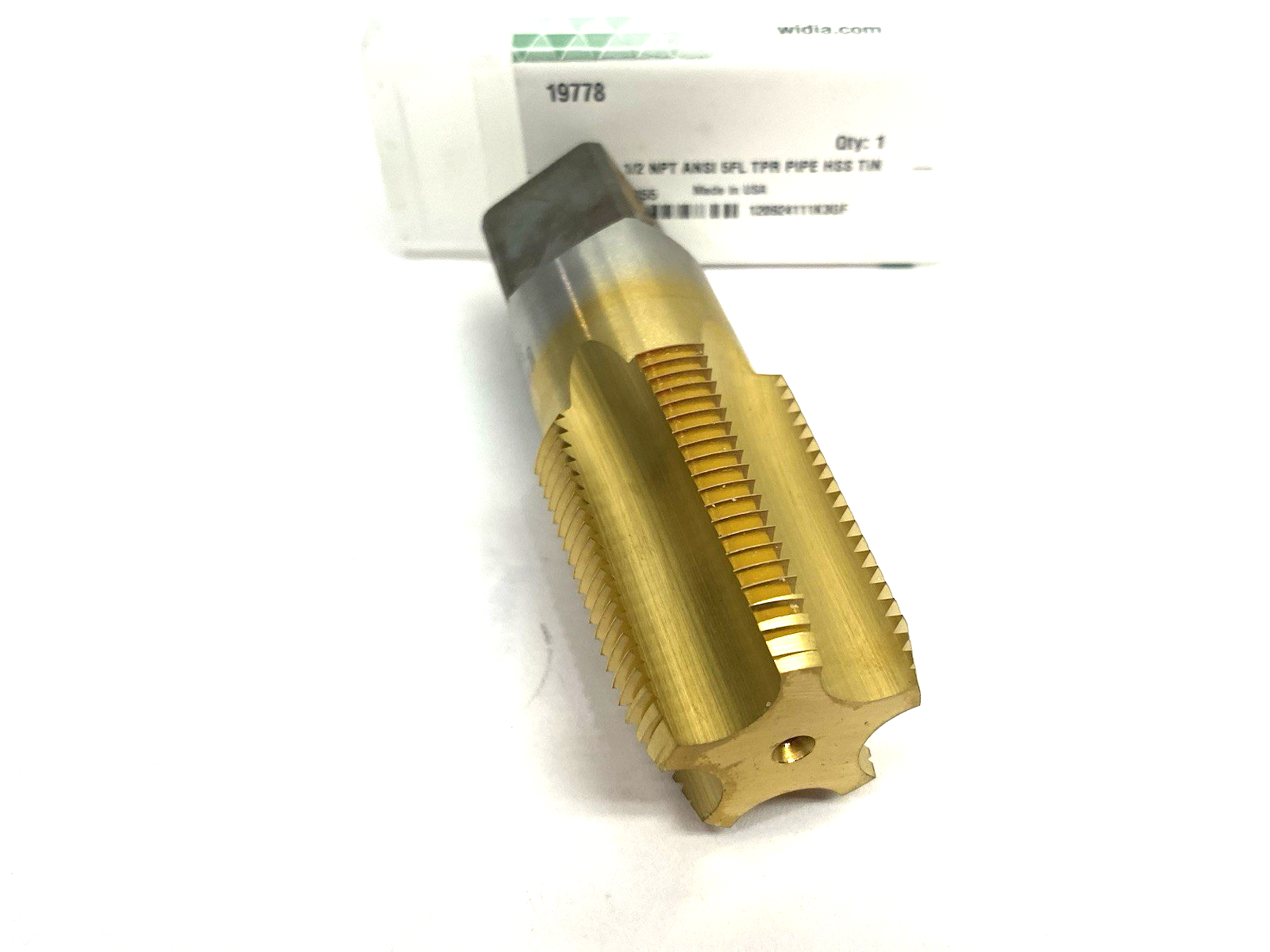 2746355 | Widia Taper Pipe Tap 5-Flute NPT/NPTF 1" - 11-1/2 TiN Coat 19778 - New – Open box - Maverick Industrial Sales