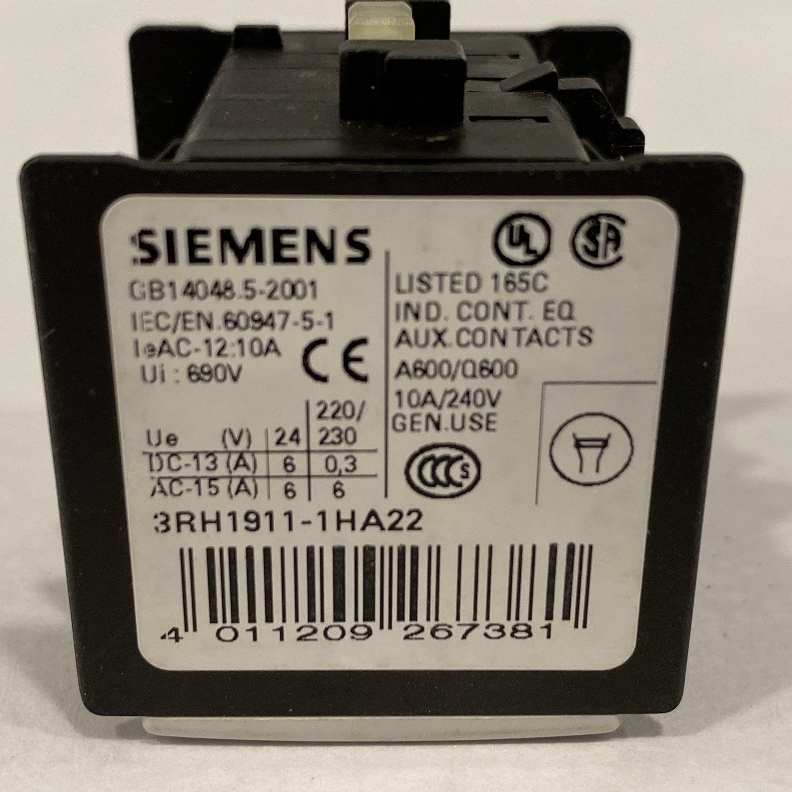 Siemens 3RH1911-1HA22 Auxiliary Contact Block - Maverick Industrial Sales