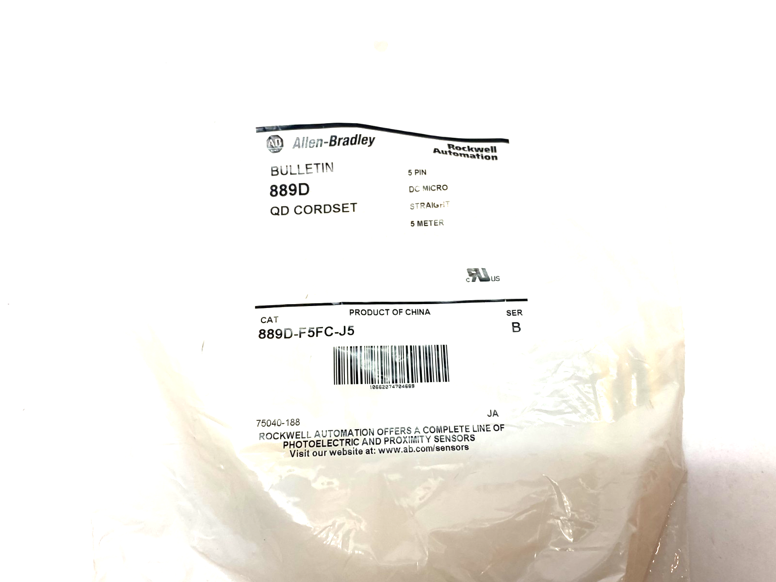 Allen Bradley 889D-F5FC-J5 Ser. B Straight DC Micro QD Cordset 5-Pin 5m - Maverick Industrial Sales