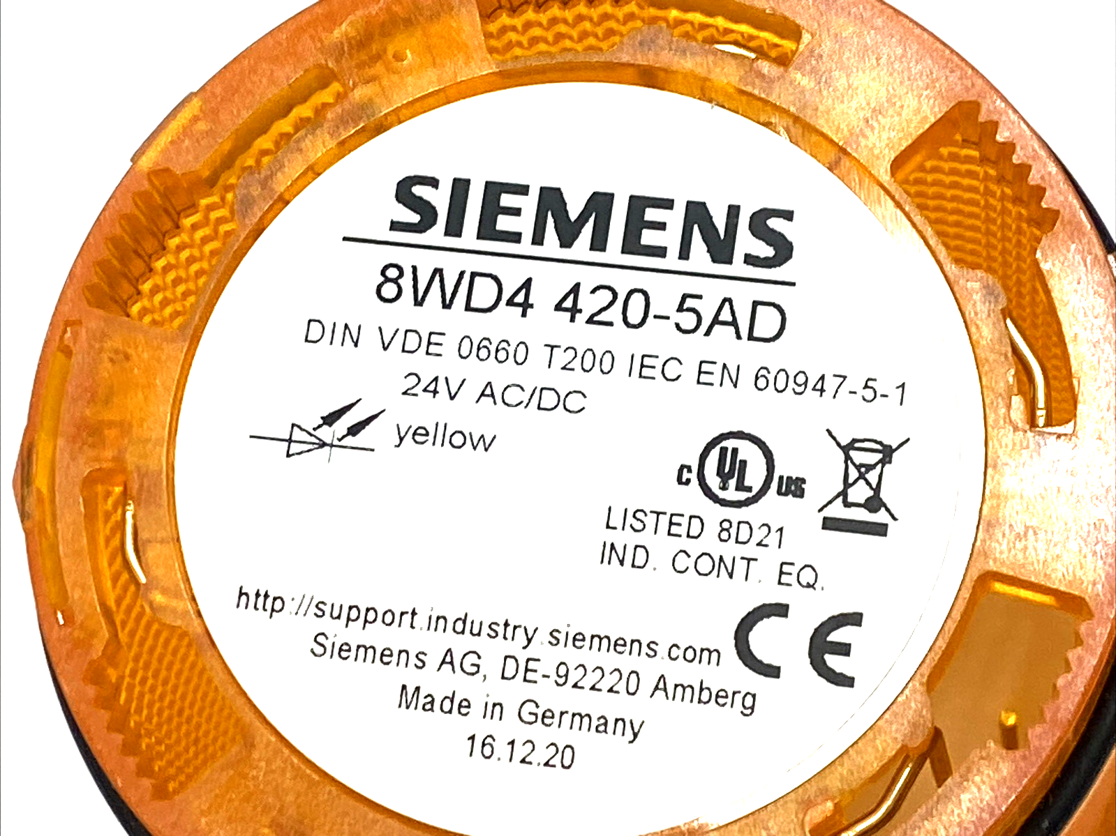 Siemens 8WD4420-5AD Yellow LED Stack Light Module 24V AC/DC LOT OF 3 - Maverick Industrial Sales