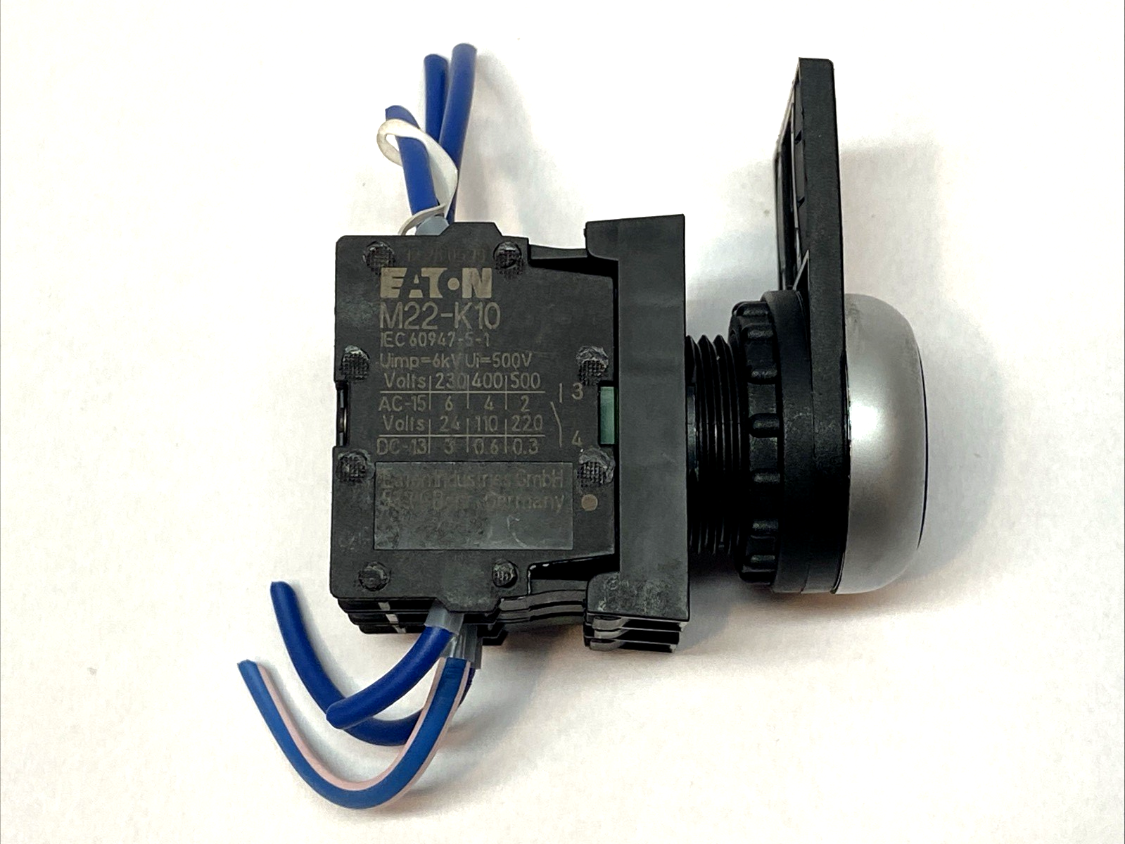 M22-DL-B-GB14-K10-230B | Eaton Pushbutton 22.5mm Blue LED 230V 1NO w/ x3 M22-K10 - Used - Maverick Industrial Sales