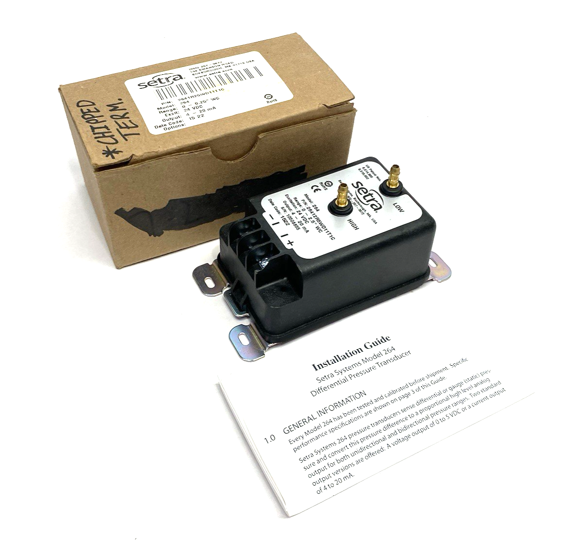 2641R25WD11T1C | Setra Differential Pressure Transmitter 0-2.5" WC CHIPPED PLASTIC - New – Open box - Maverick Industrial Sales