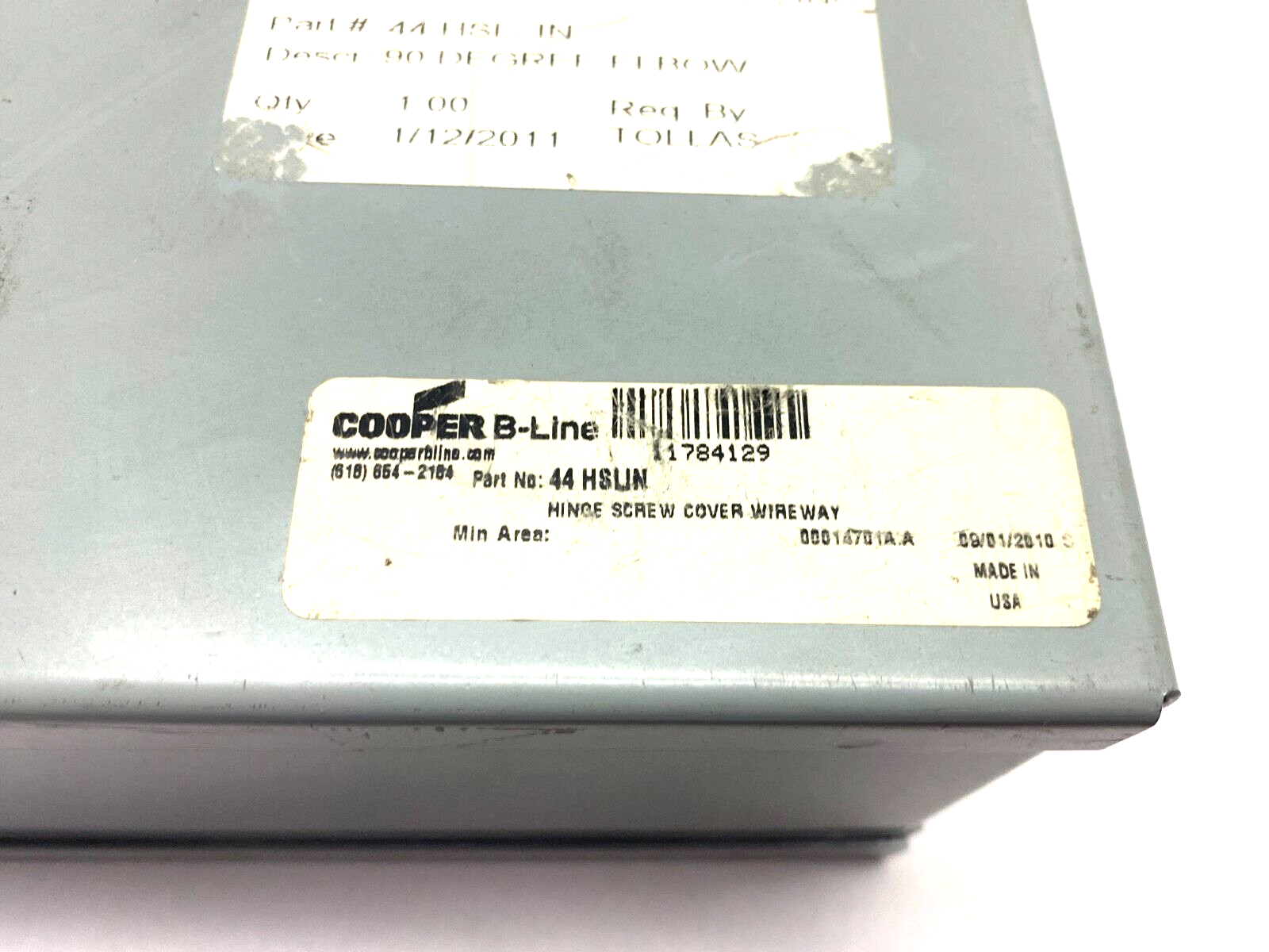 Cooper B-Line 44HSLIN Lay-In Wireway Elbow 90° Hinge Screw Cover Gray Steel - Maverick Industrial Sales
