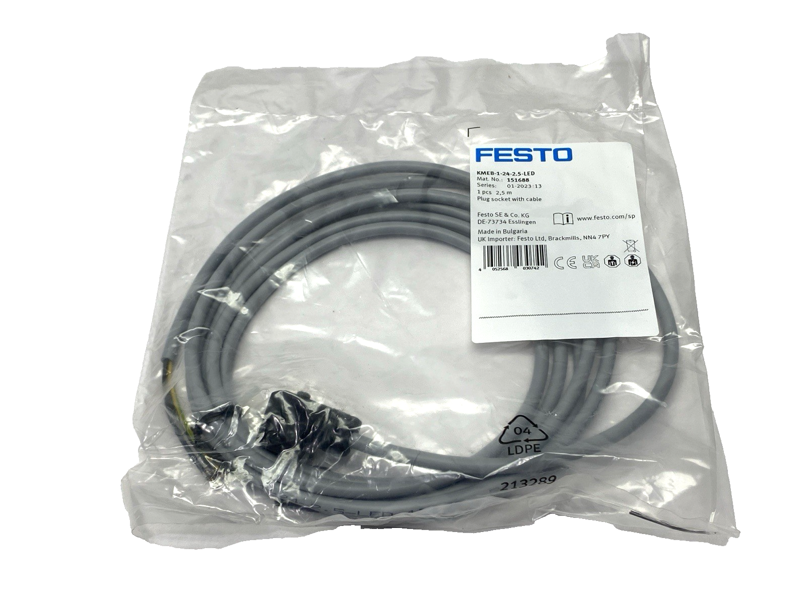 Festo KMC-1-24-2.5-LED Plug Socket w/ Cable 2.5m 151688 - Maverick Industrial Sales