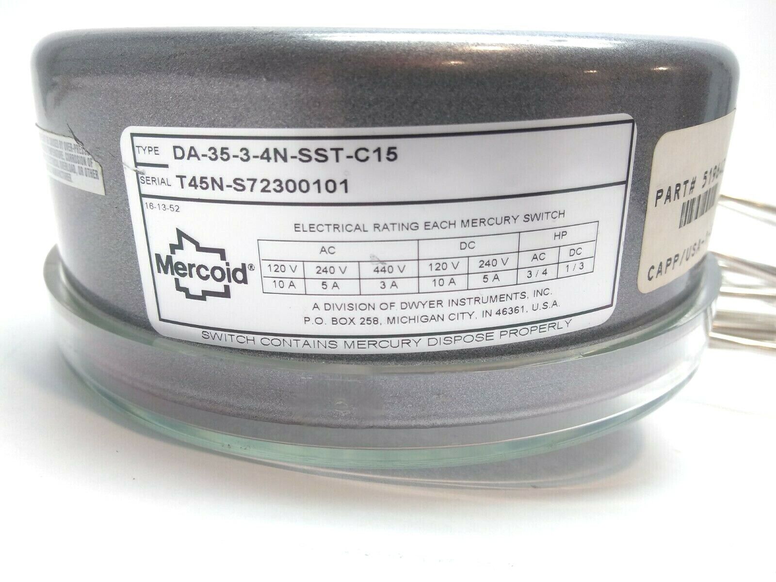 Dwyer Mercoid DA-35-3-4N-SST-C15 DAT Temperature Switch Stainless Steel 15ft - Maverick Industrial Sales