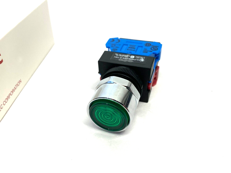 IDEC ALFW29911DN-G-120V 22mm Illuminated Pushbutton Green TW Metal Bezel - Maverick Industrial Sales