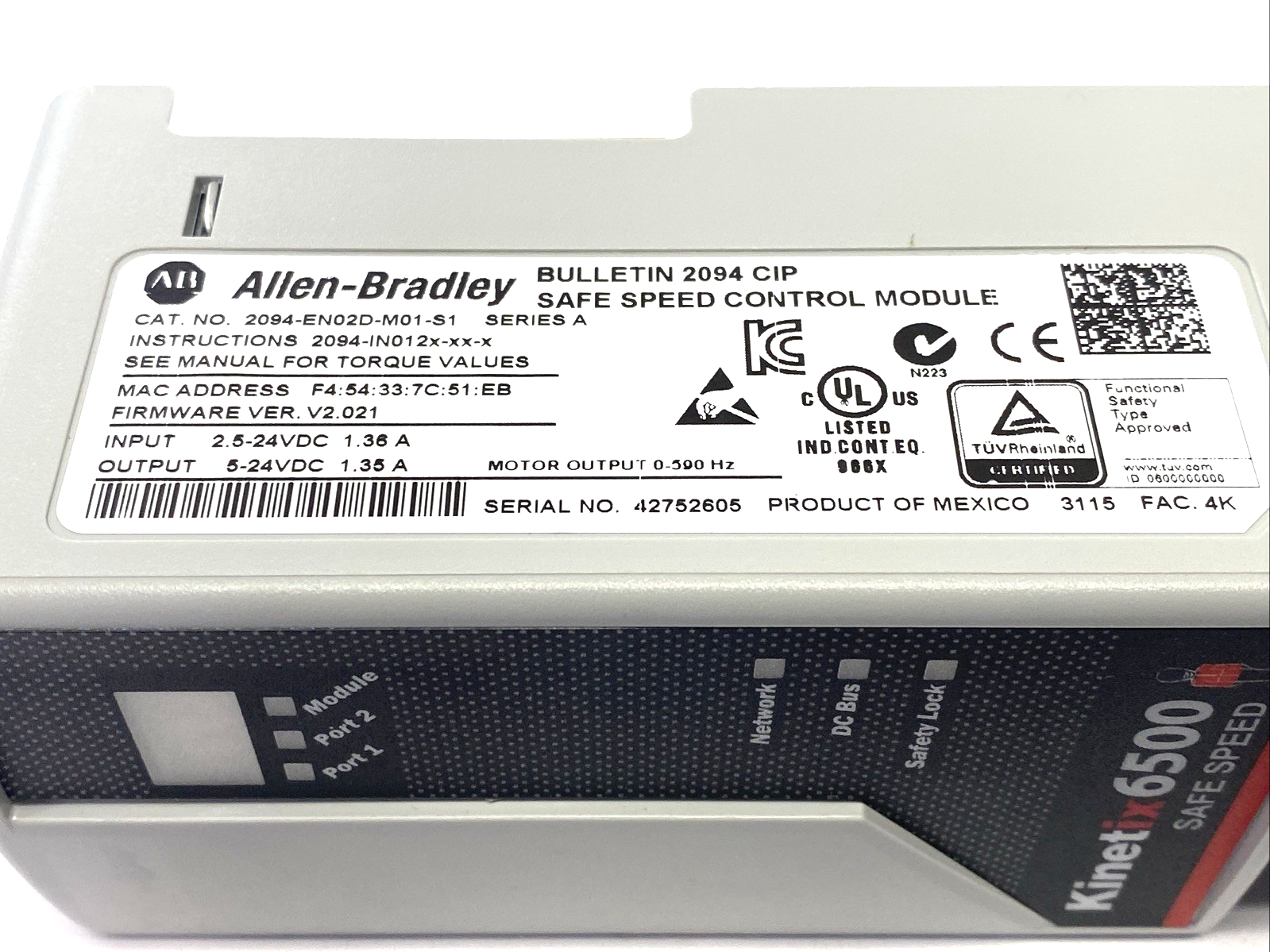 Allen Bradley 2094-EN02D-M01-S1 Ser. A Kinetix 6500 Safe Speed Control Module - Maverick Industrial Sales