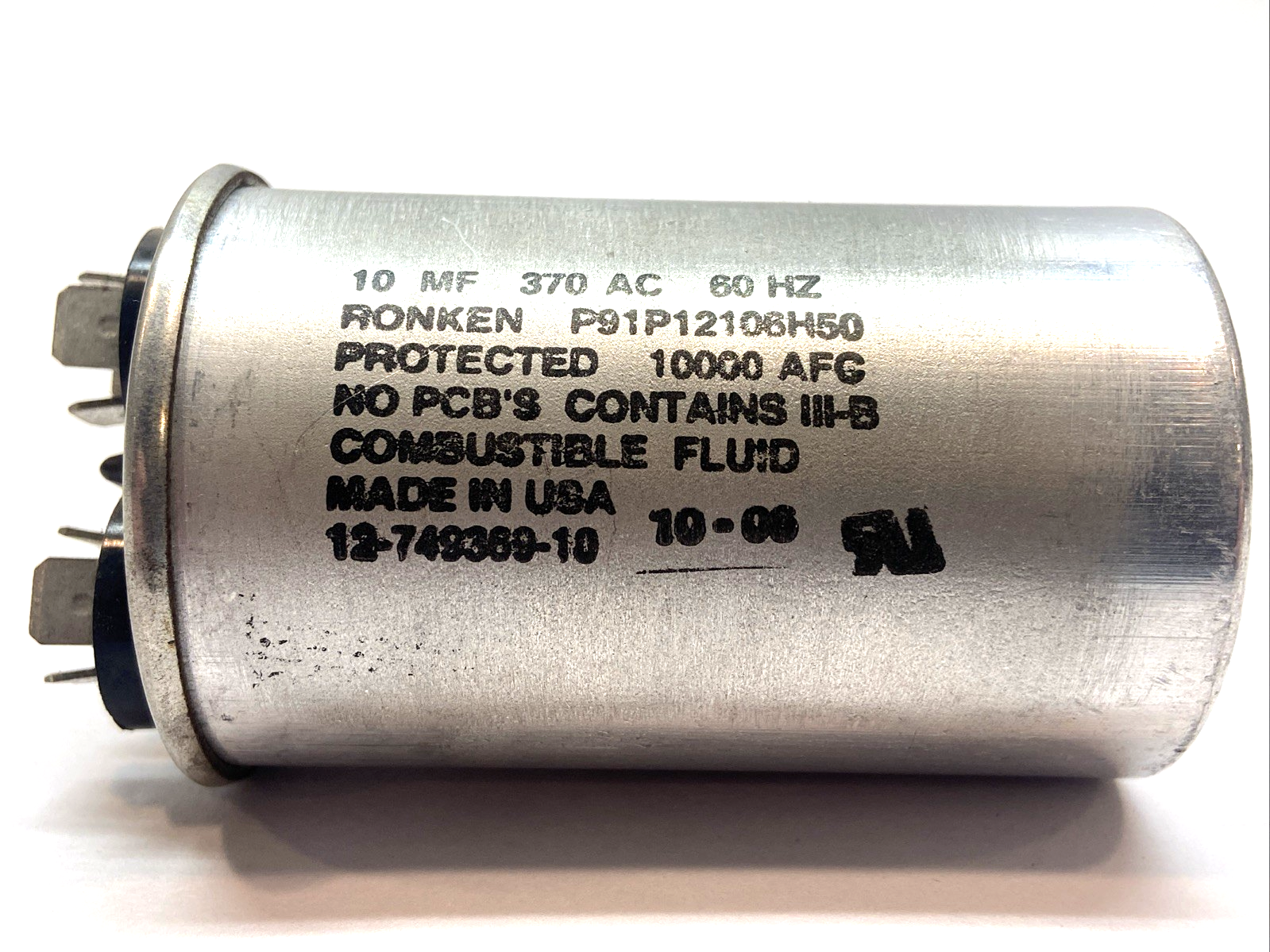 P91P12106H50 | Ronken Capacitor 370VAC 60Hz - Used - Maverick Industrial Sales