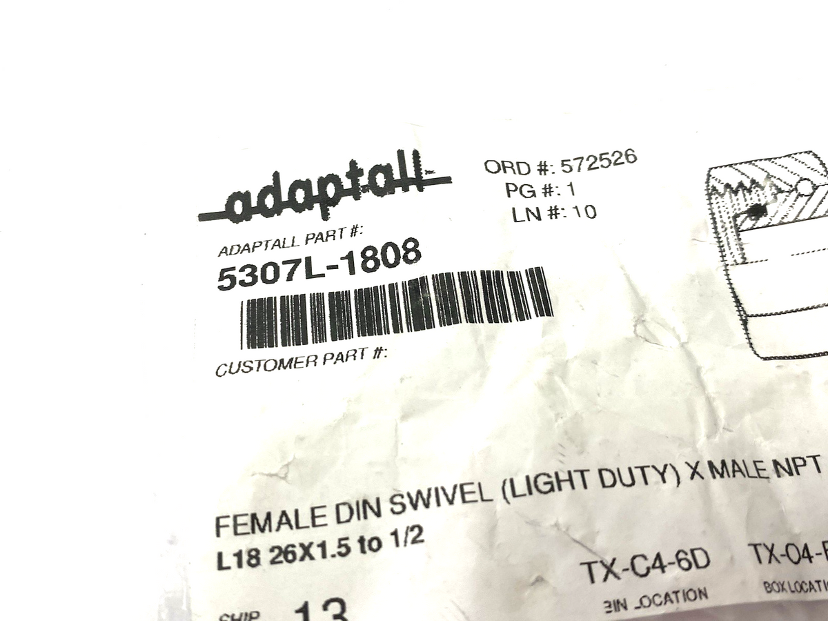 5307L-18-08 | Adaptall Straight Female DIN (Swivel) X Male NPT, Light Duty - New – Open box - Maverick Industrial Sales